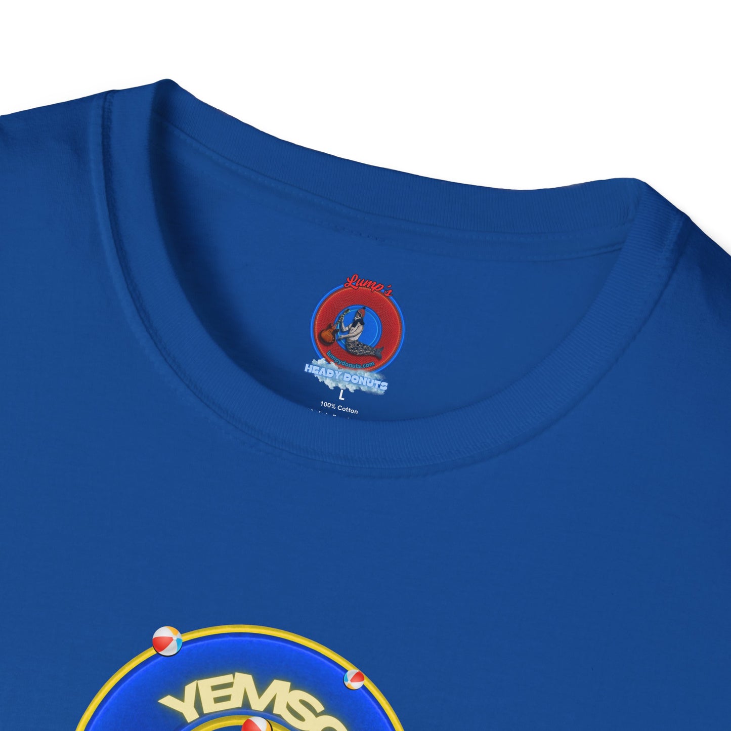 Donut Tee - Unisex Soft-Style - "The Donut's Secret Ingredient? MSG" - vivid blue/yellow donut - variant 2