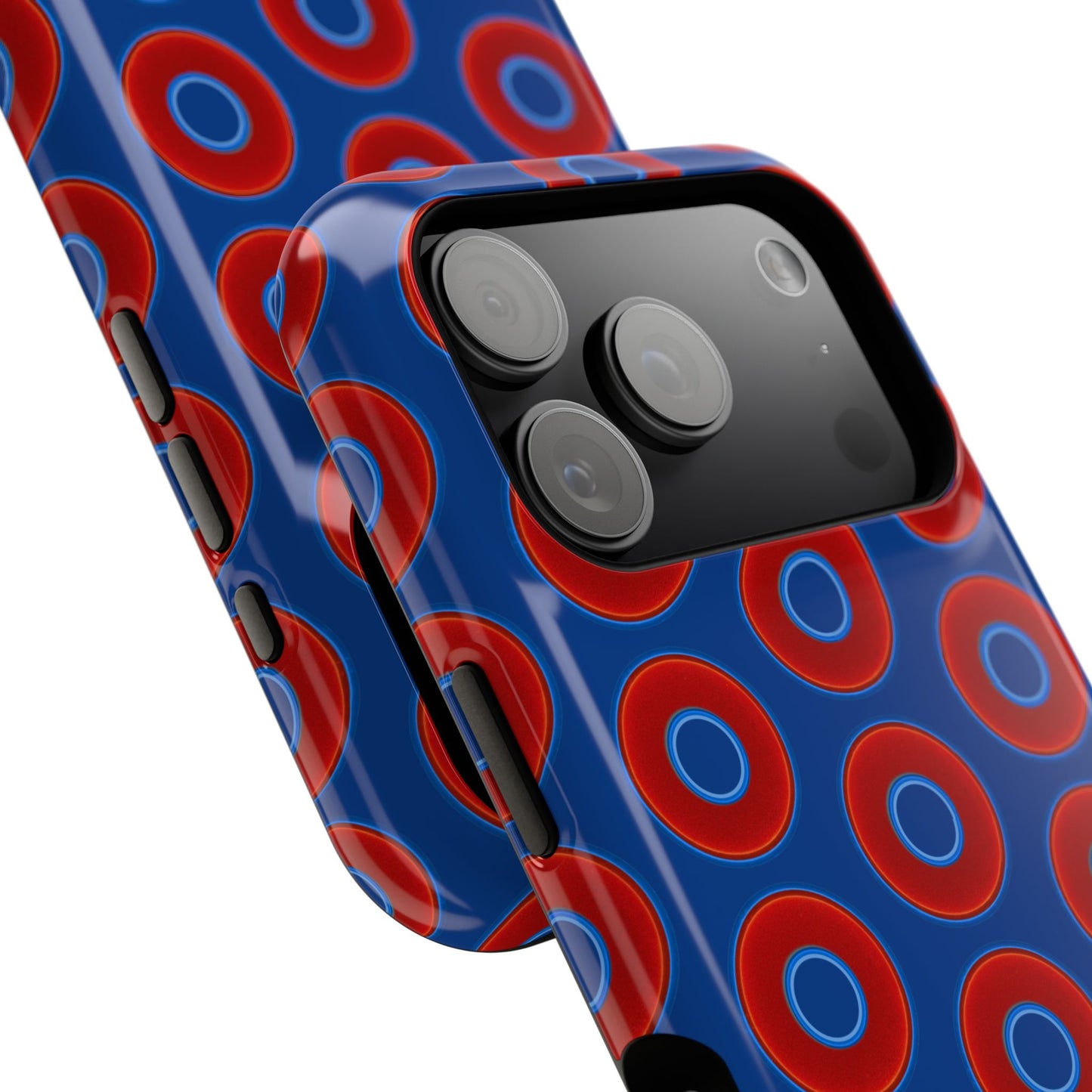 Impact-Resistant Lumpy Donut Case - red vivid donut print w/dark blue background