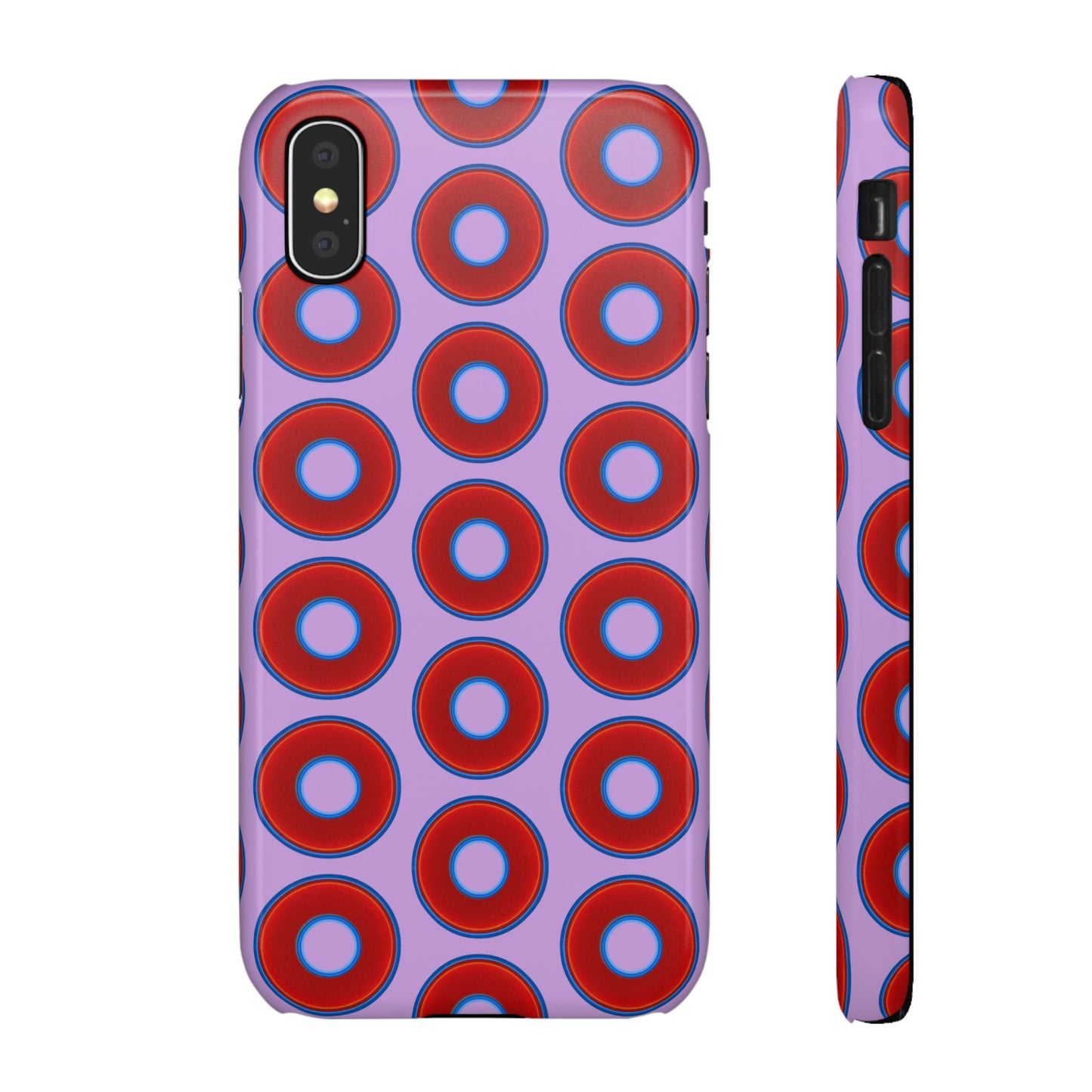 Lumpy Donut Snap Case - red vivid donut print w/wisteria purple background