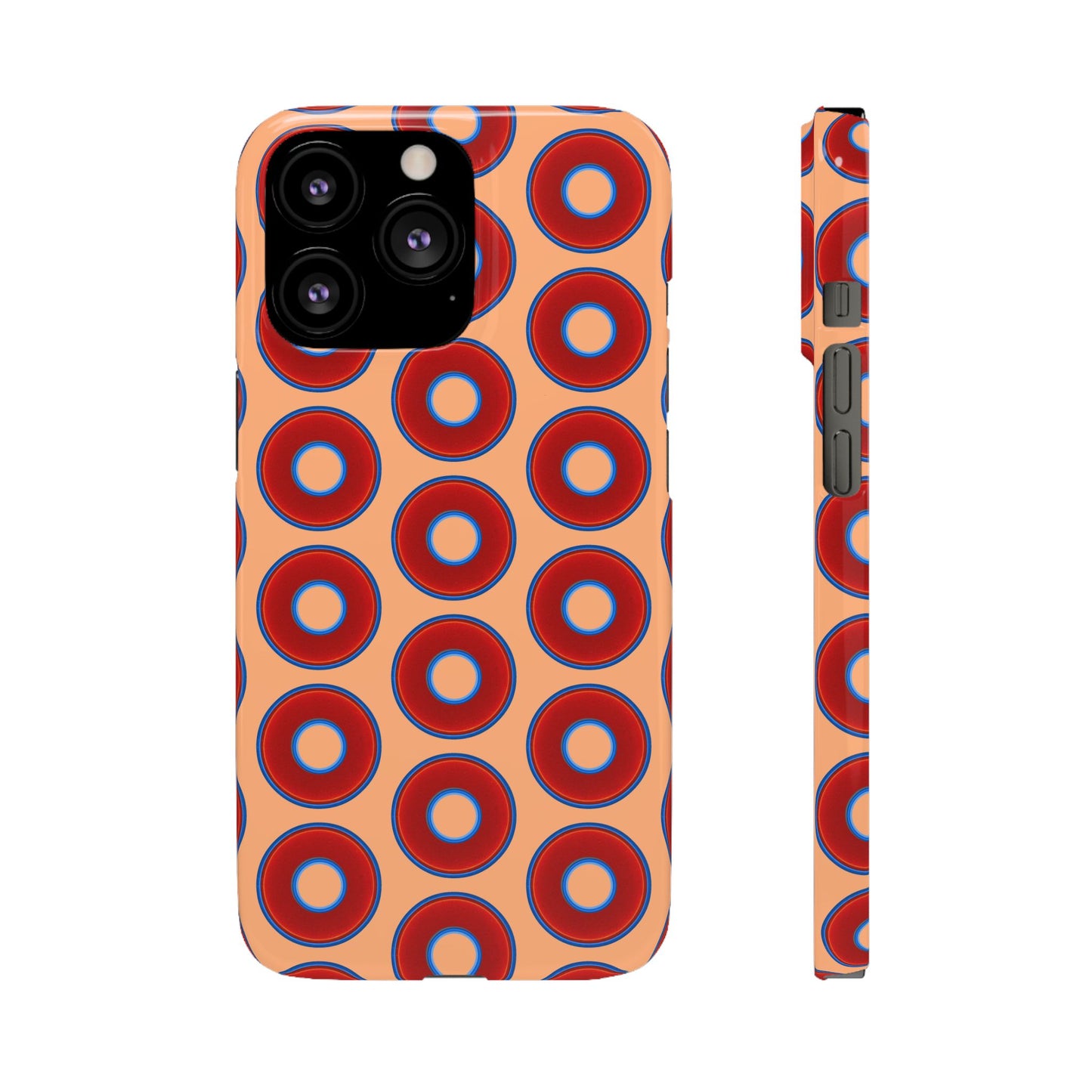Lumpy Donut Snap Case - red vivid donut print w/peach background