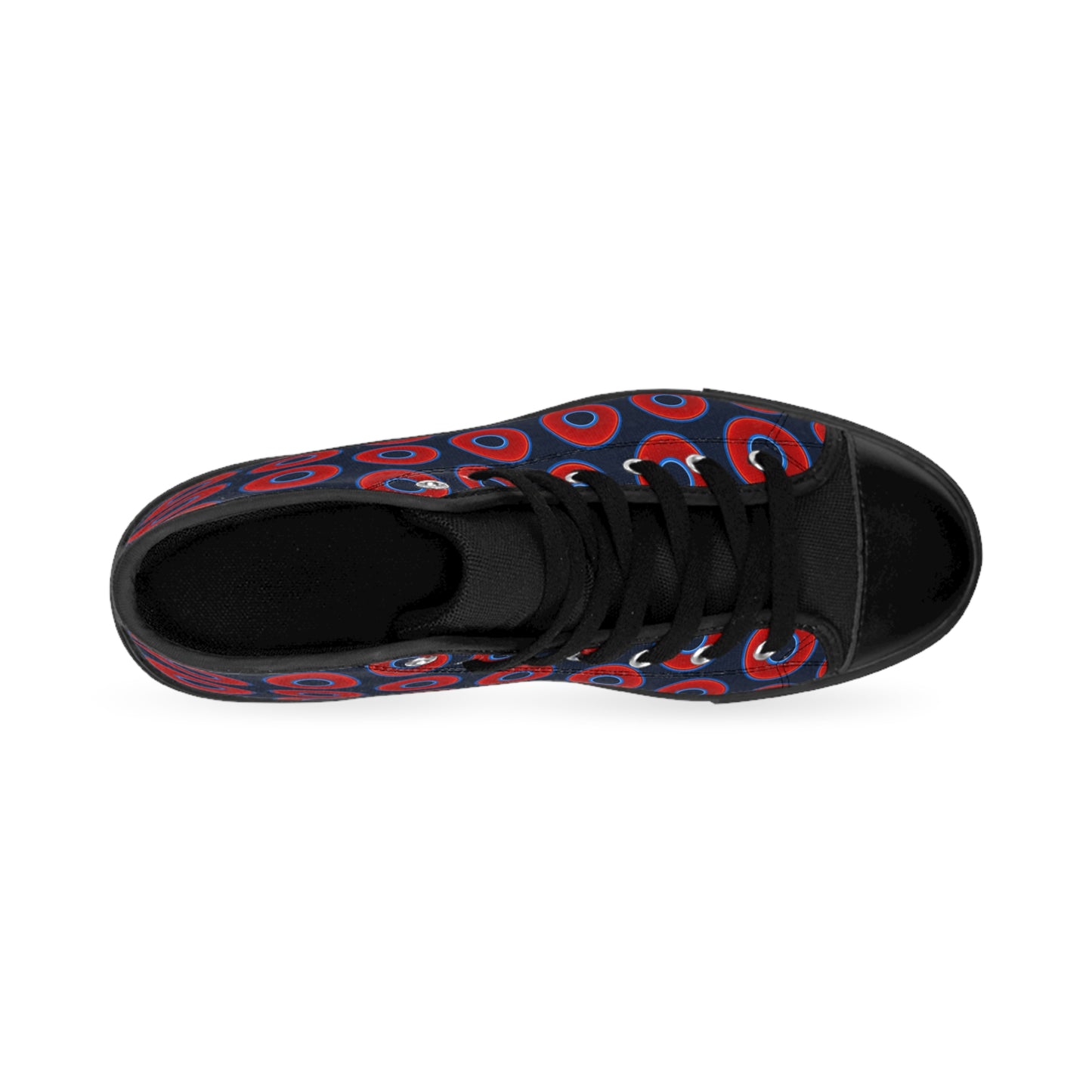 Men's Cushiony Convectors - High Tops - red vivid donuts w/dark blue teal elite background