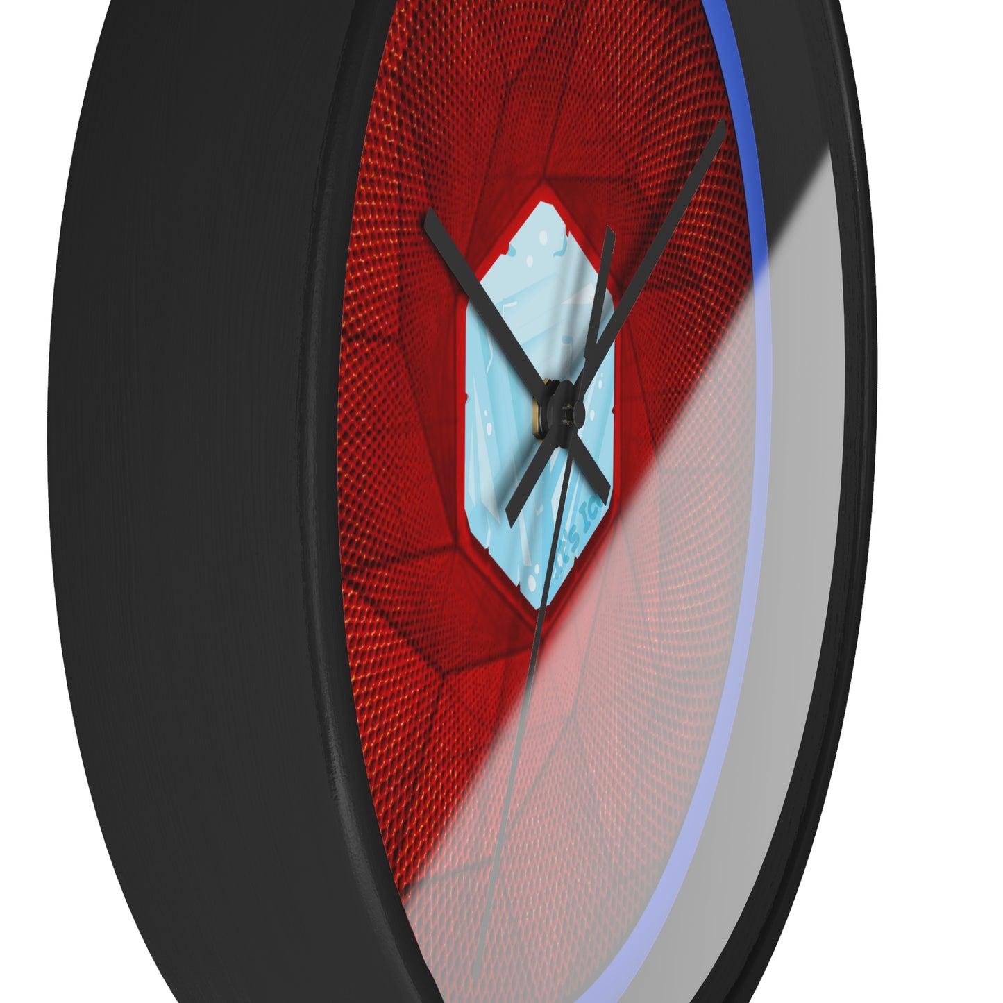 Lumpy Wall Clock - "It's Ice... Cube's Donut Clock" - variant 1 - red cubed donut w/royal blue background