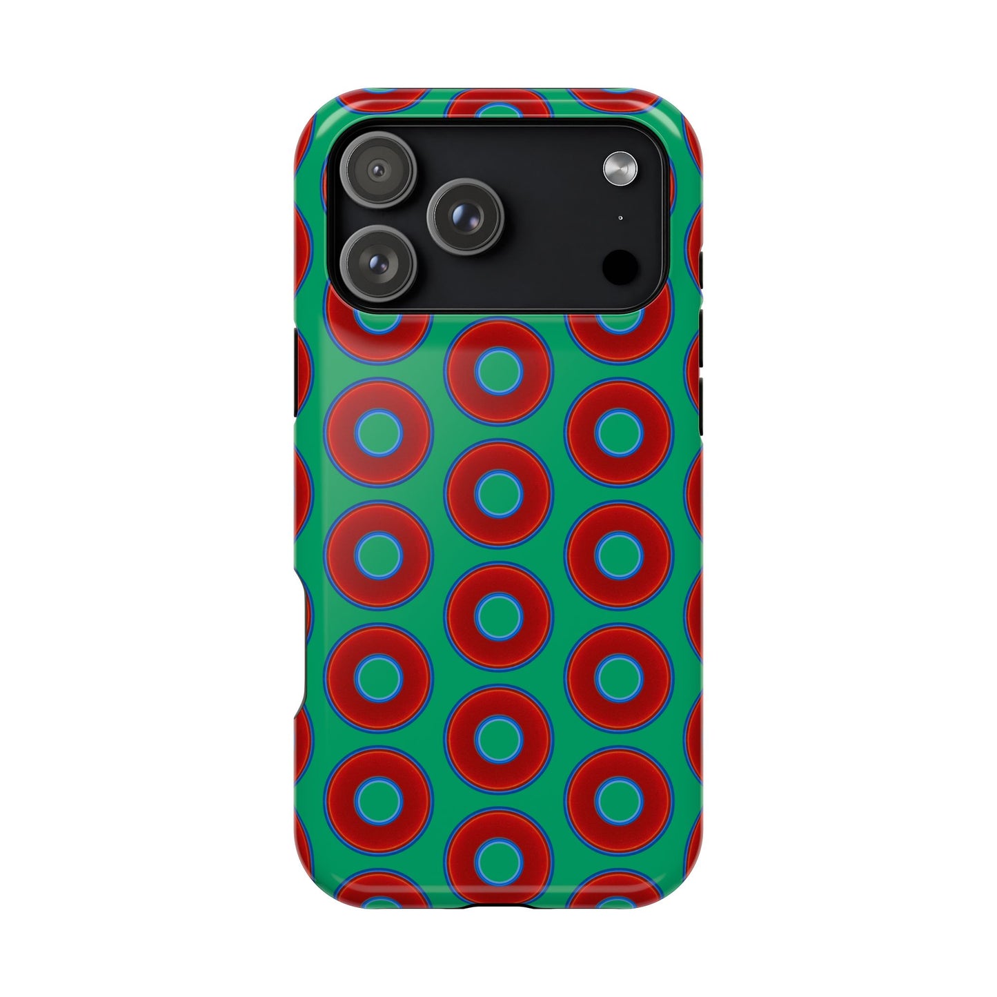 Impact-Resistant Lumpy Donut Case - red vivid donut print w/jade green background