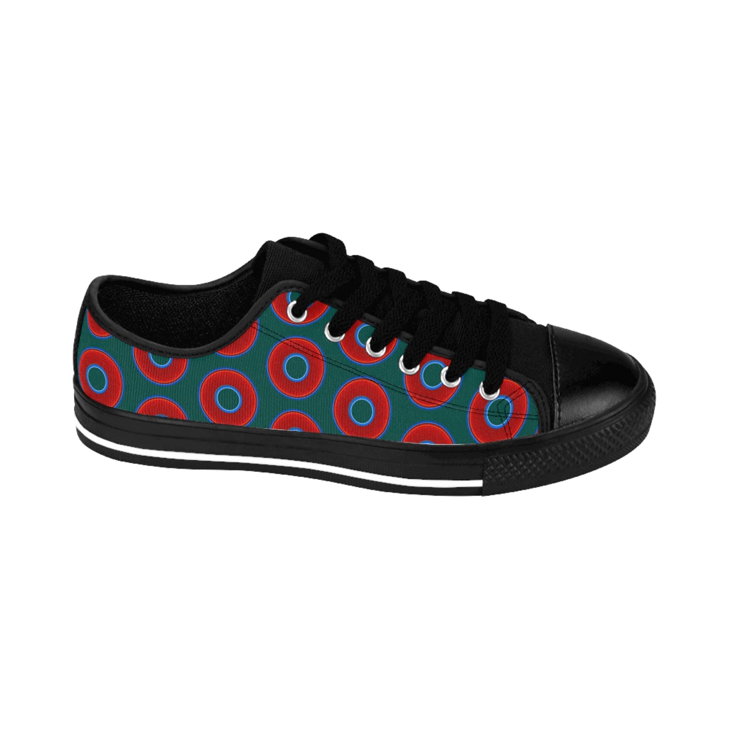 Men's Cushiony Convectors - Low Top - large red vivid donut print w/steel green background