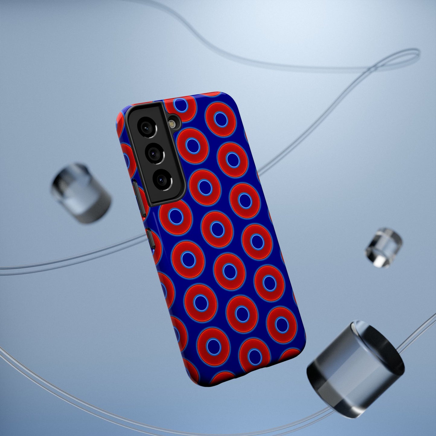 Impact-Resistant Lumpy Donut Case - red vivid donut print w/vivid navy background
