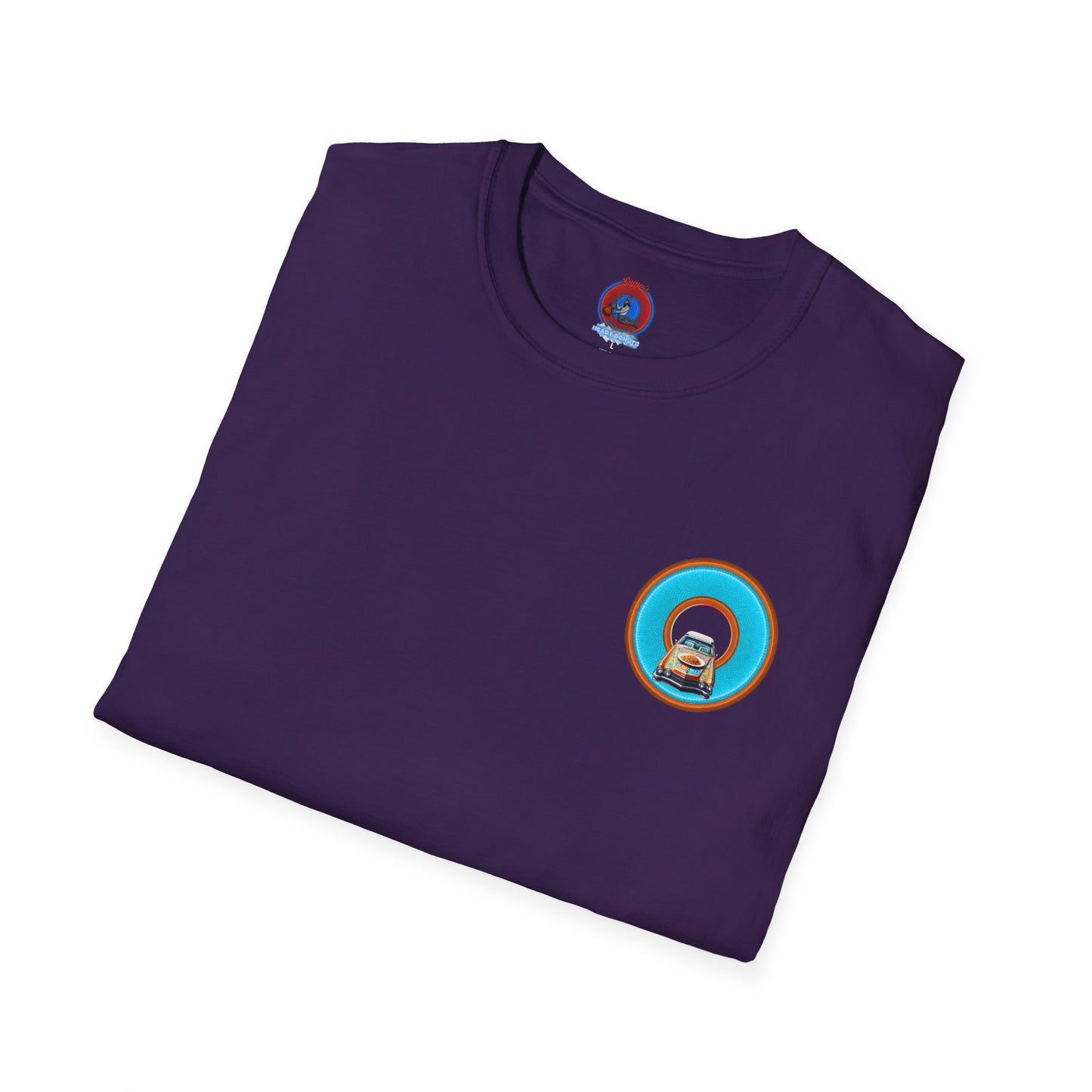 Classic Donut Tee - Unisex Soft-Style - "Cadillac Rainbow Spaghetti Incident" - series 1.0  - variant 2 - blue/orange donut