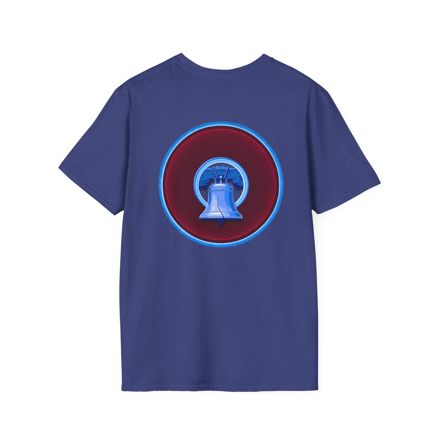 Classic Donut Tee - Unisex Soft-Style - "Brotherly Donuts Jawn" - vivid dark purple-red/light blue donut