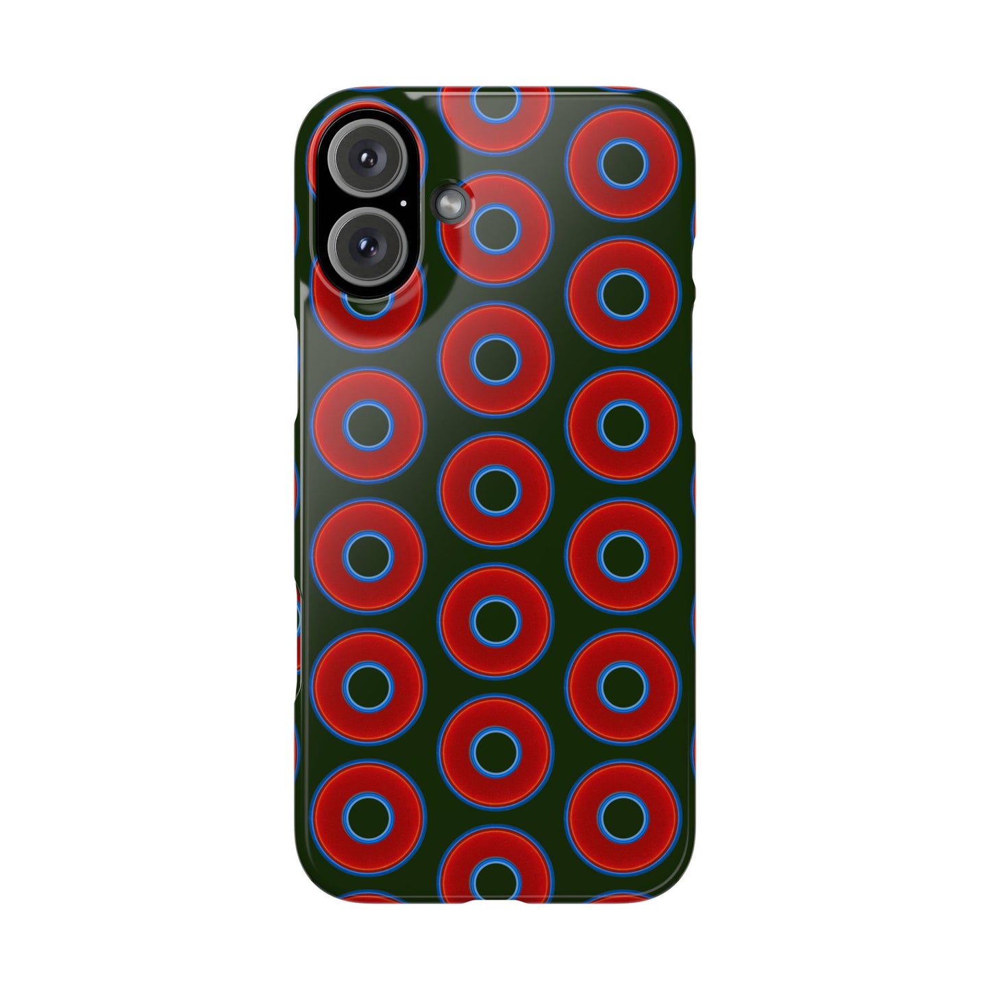 Lumpy Donut Snap Case - red vivid donut print w/deep forest green background