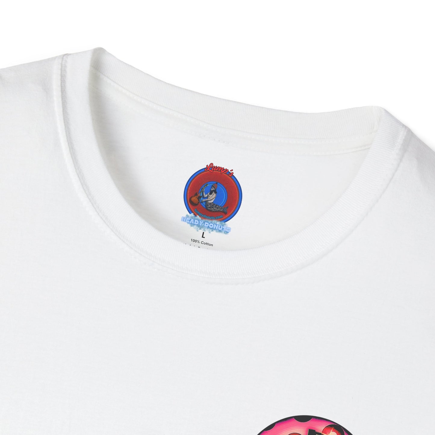 Classic Donut Tee - Unisex Soft-Style - "Would You Be My Donut?" - paradoxical faded magenta/red donut - variant 13