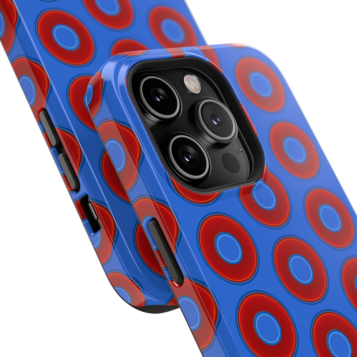 Impact-Resistant Lumpy Donut Case - red vivid donut print w/medium royal blue background