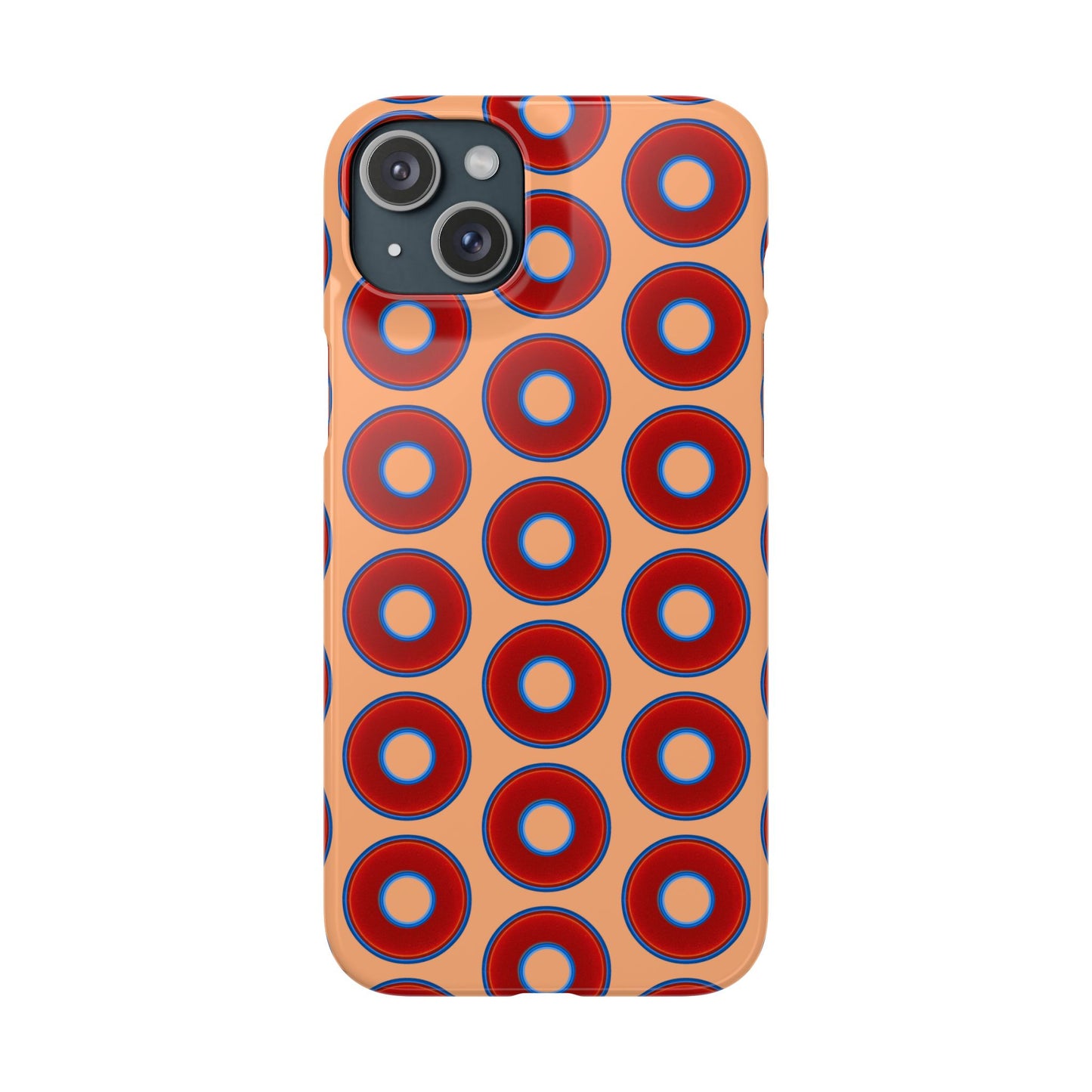 Lumpy Donut Snap Case - red vivid donut print w/peach background