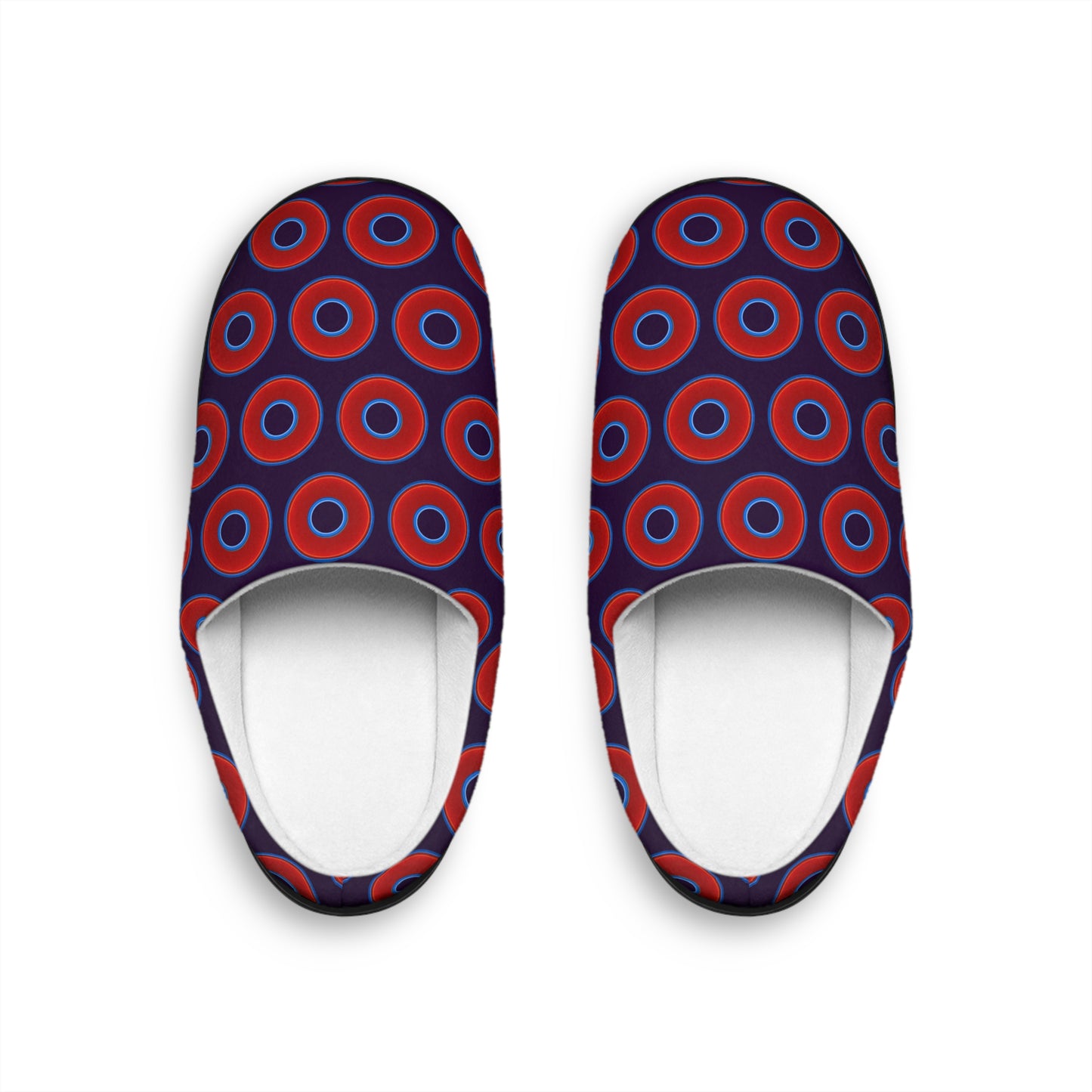 Women's Lumpy Slippers - red vivid donut print w/midnight purple background