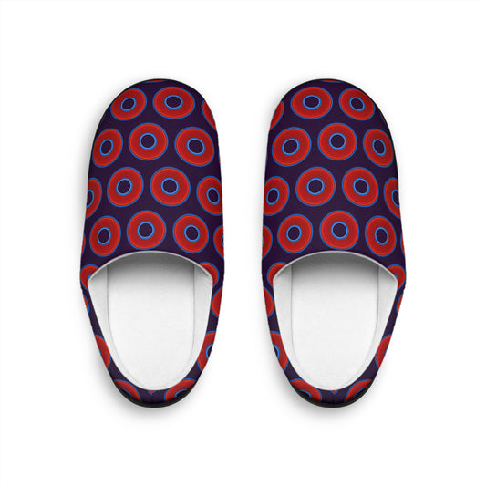 Women's Lumpy Slippers - red vivid donut print w/midnight purple background