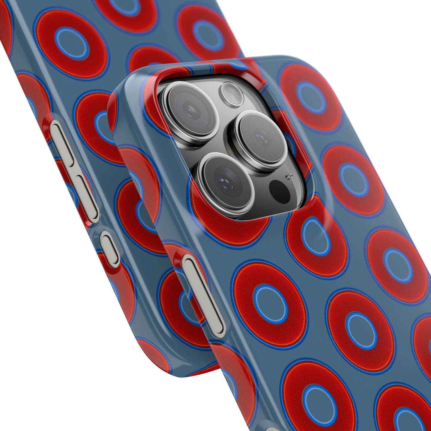 Lumpy Donut Snap Case - red vivid donut print w/steel blue background