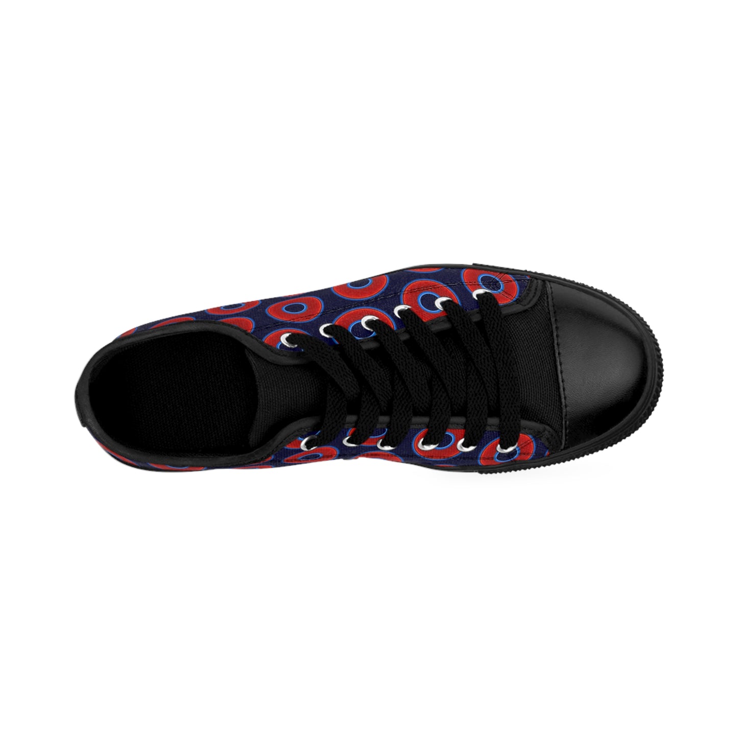 Men's Cushiony Convectors - Low Top - large red vivid donut print w/midnight blue background