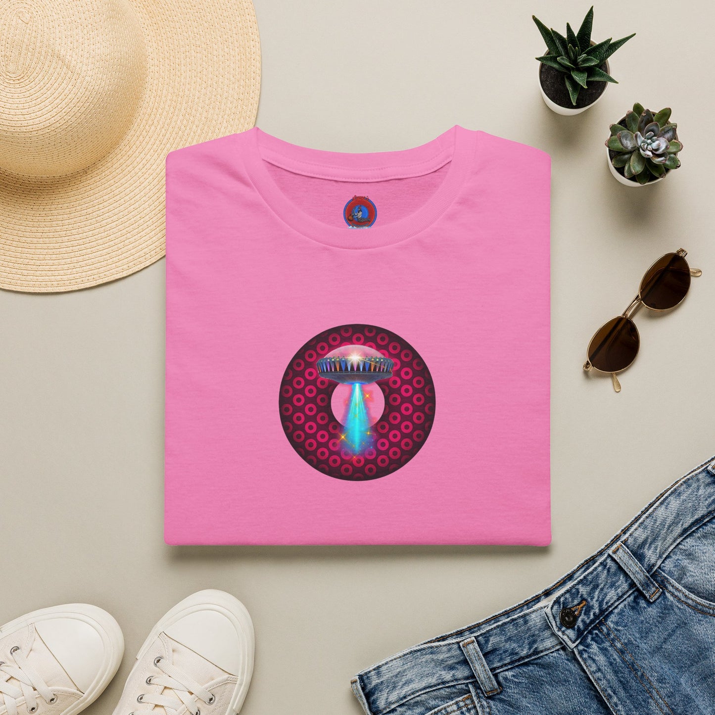 Classic Donut Tee - Unisex Soft-Style - "Donuts now Served on the Mothership" - series 1.0  - variant 2  - red/red paradoxical donut