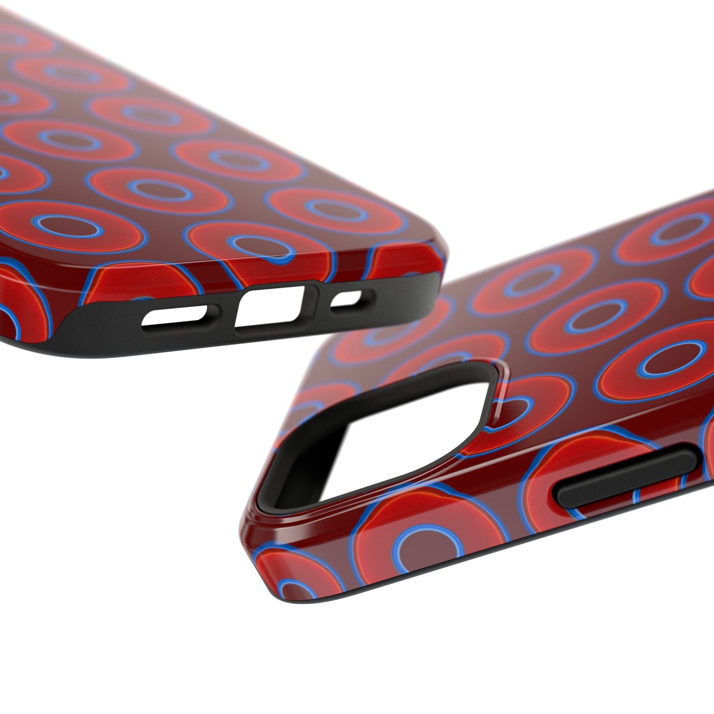 Impact-Resistant Lumpy Donut Case - red vivid donut print w/dark red background