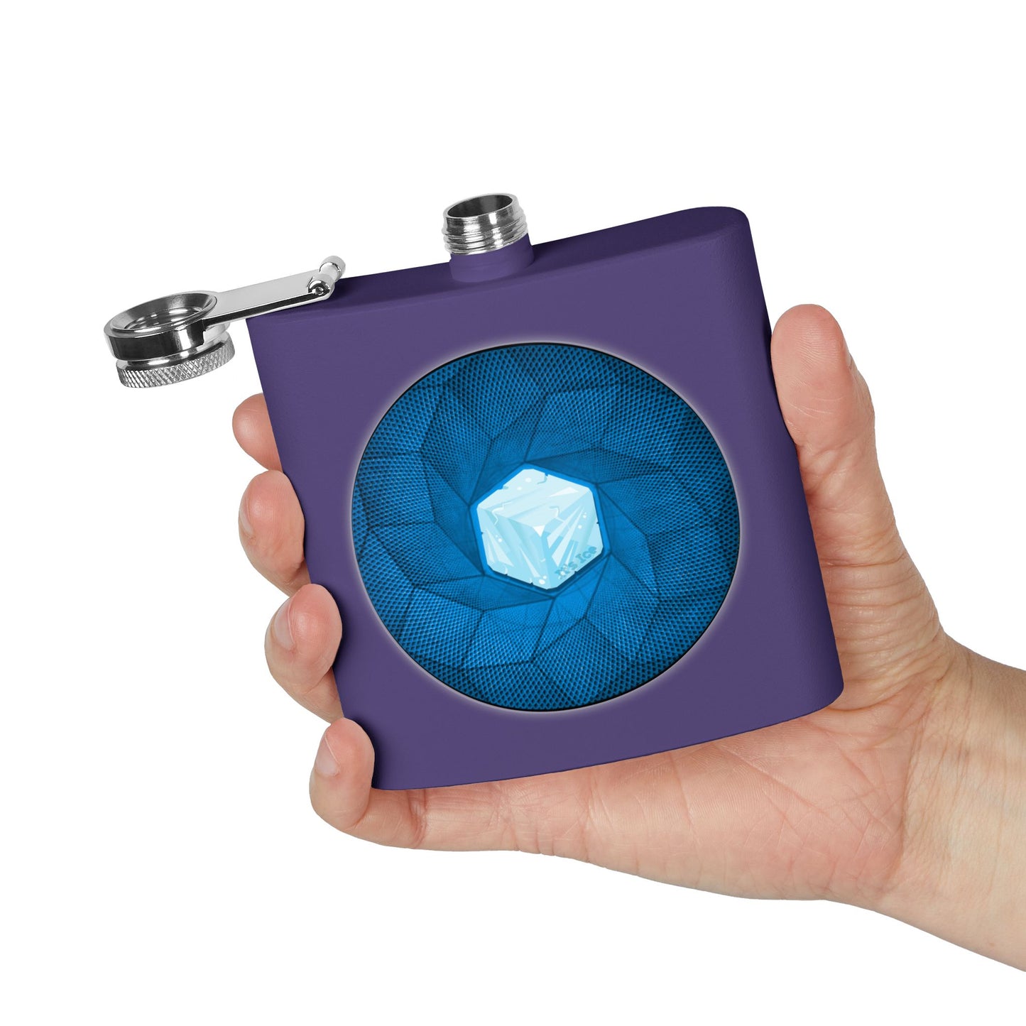 Lump's Donut Flask 6 oz -  "It's Ice... Cube's Donut Flask" - blue cubed donut - [*w/your choice of 6 backgrounds]