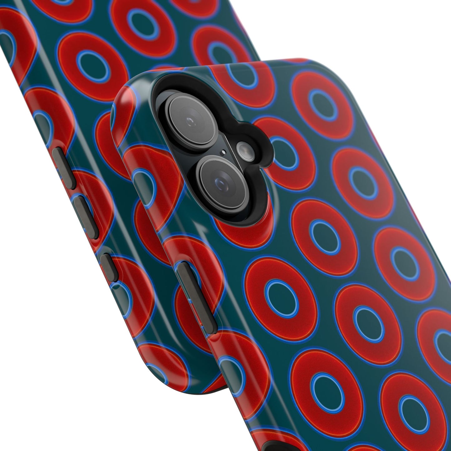 Magnetic Tough Donut Case - red vivid donut print w/midnight green background