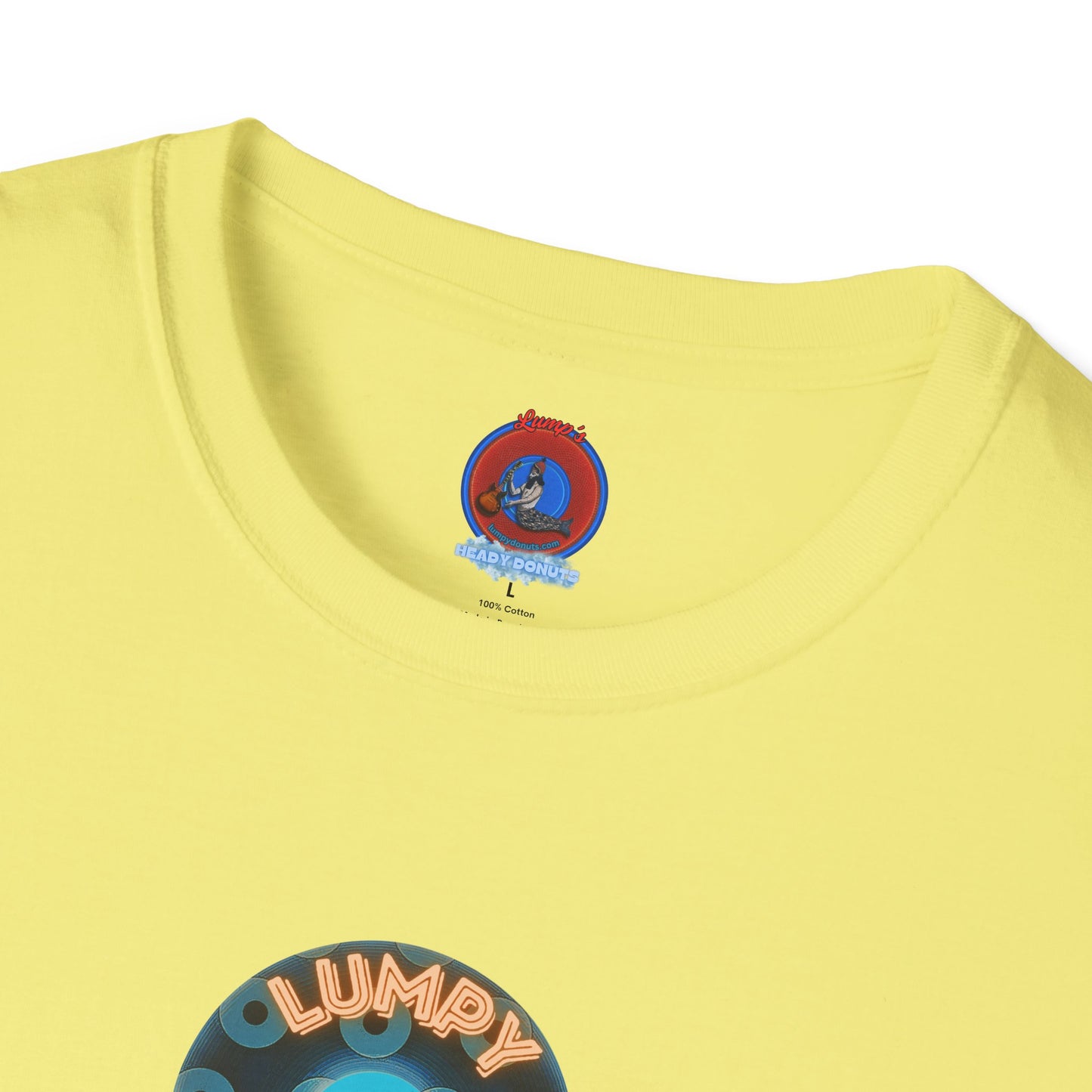 Coffee Traders Tee - Unisex Soft-Style - "Tasty Coffee" - paradoxical donut/cubed blue donut - variant 2 - logo front/It's Ice Cube's back