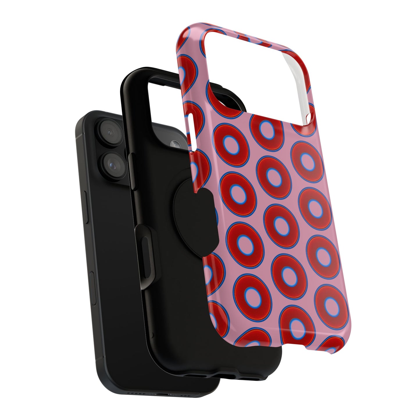 Impact-Resistant Lumpy Donut Case - red vivid donut print w/pale magenta background