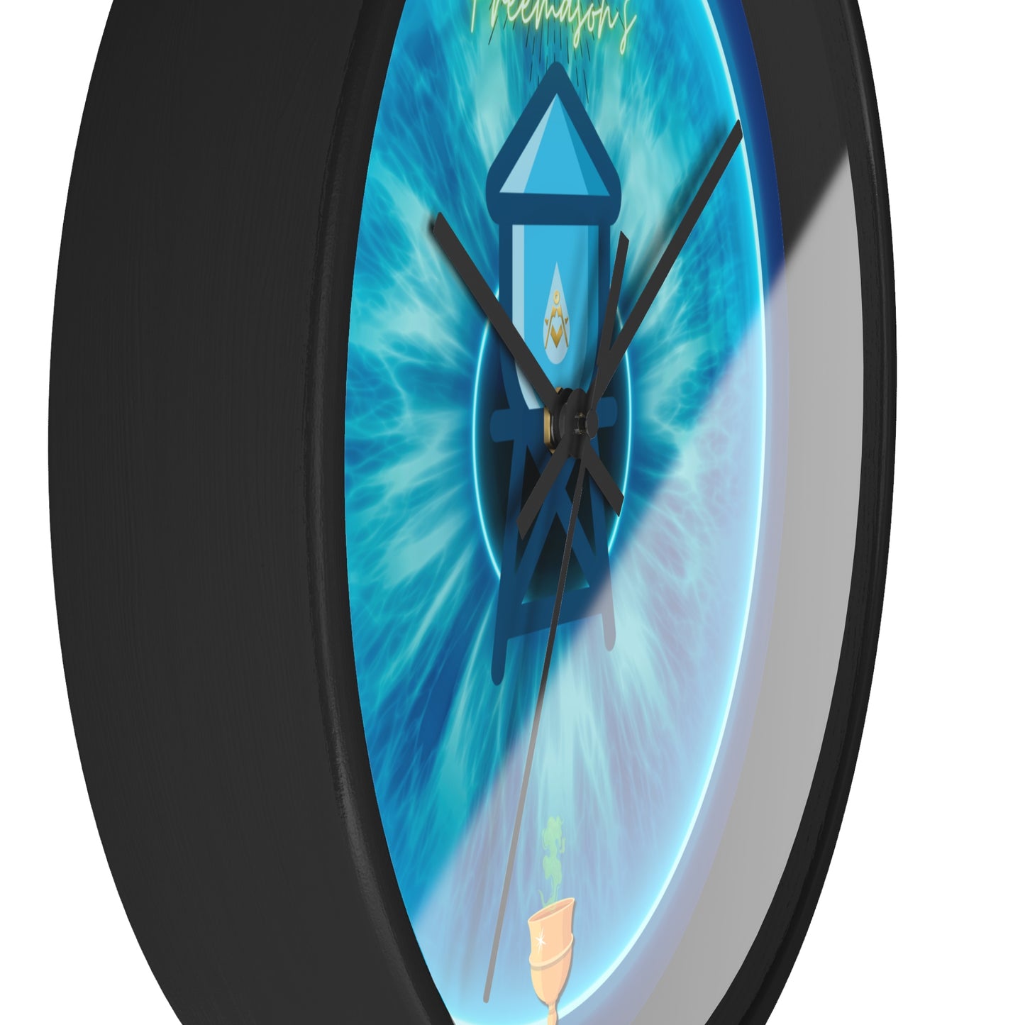 Lumpy Wall Clock - "The Peering Donut Clock of Opacity" - variant 2 - light blue idonut w/black background