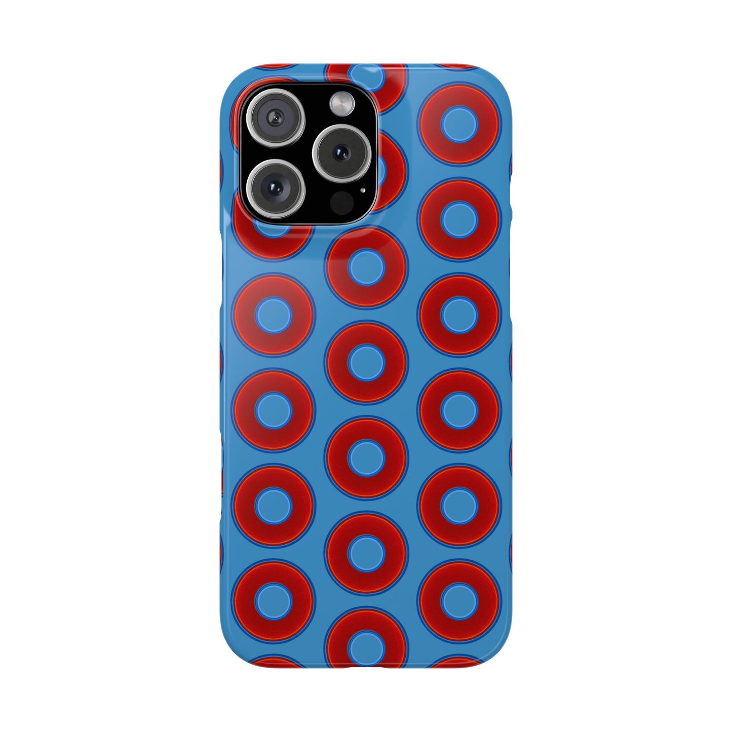 Lumpy Donut Snap Case - red vivid donut print w/light steel blue background