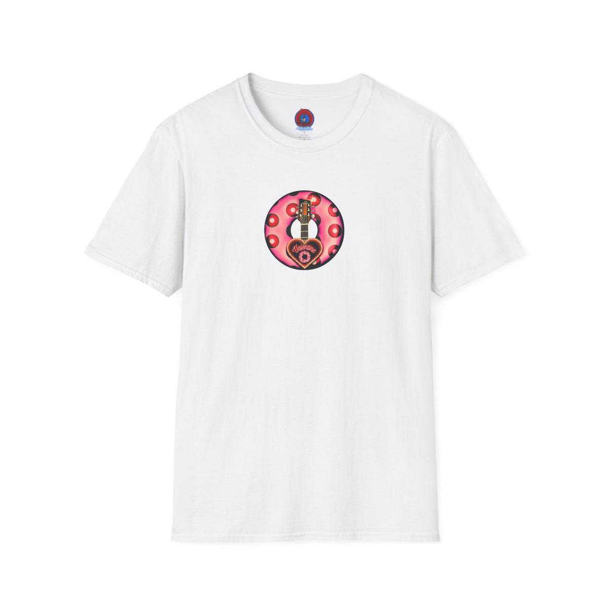 Classic Donut Tee - Unisex Soft-Style - "Would You Be My Donut?" - paradoxical faded magenta/red donut - variant 1