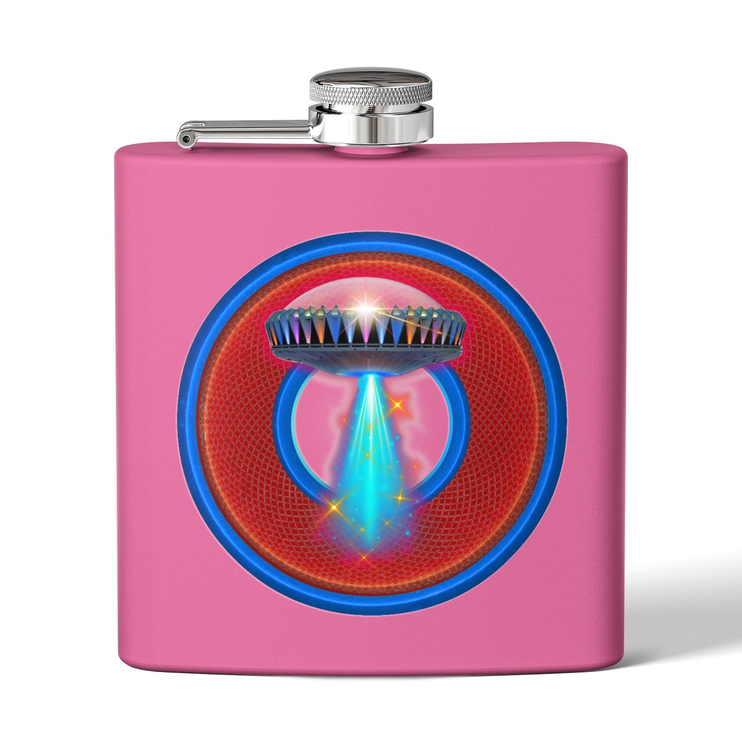 Lump's Donut Flask 6 oz -  "The Mother of All Flasks" - red/blue rustic donut - [*w/your choice of 6 backgrounds]