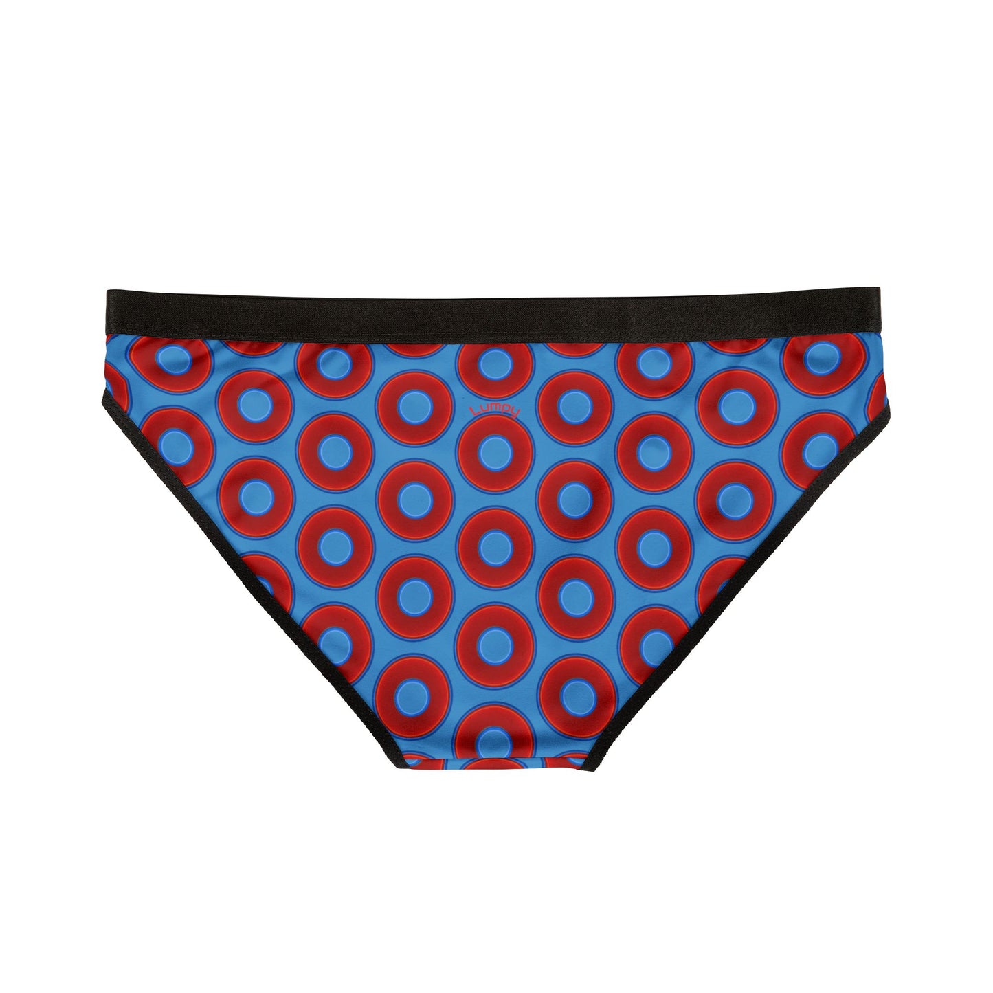 Lumpy Donut Underwear - vivid red donut print w/light steel blue background