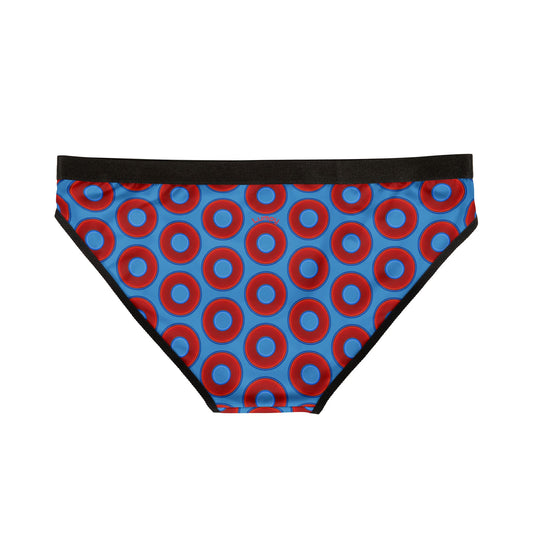 Lumpy Donut Underwear - vivid red donut print w/light steel blue background