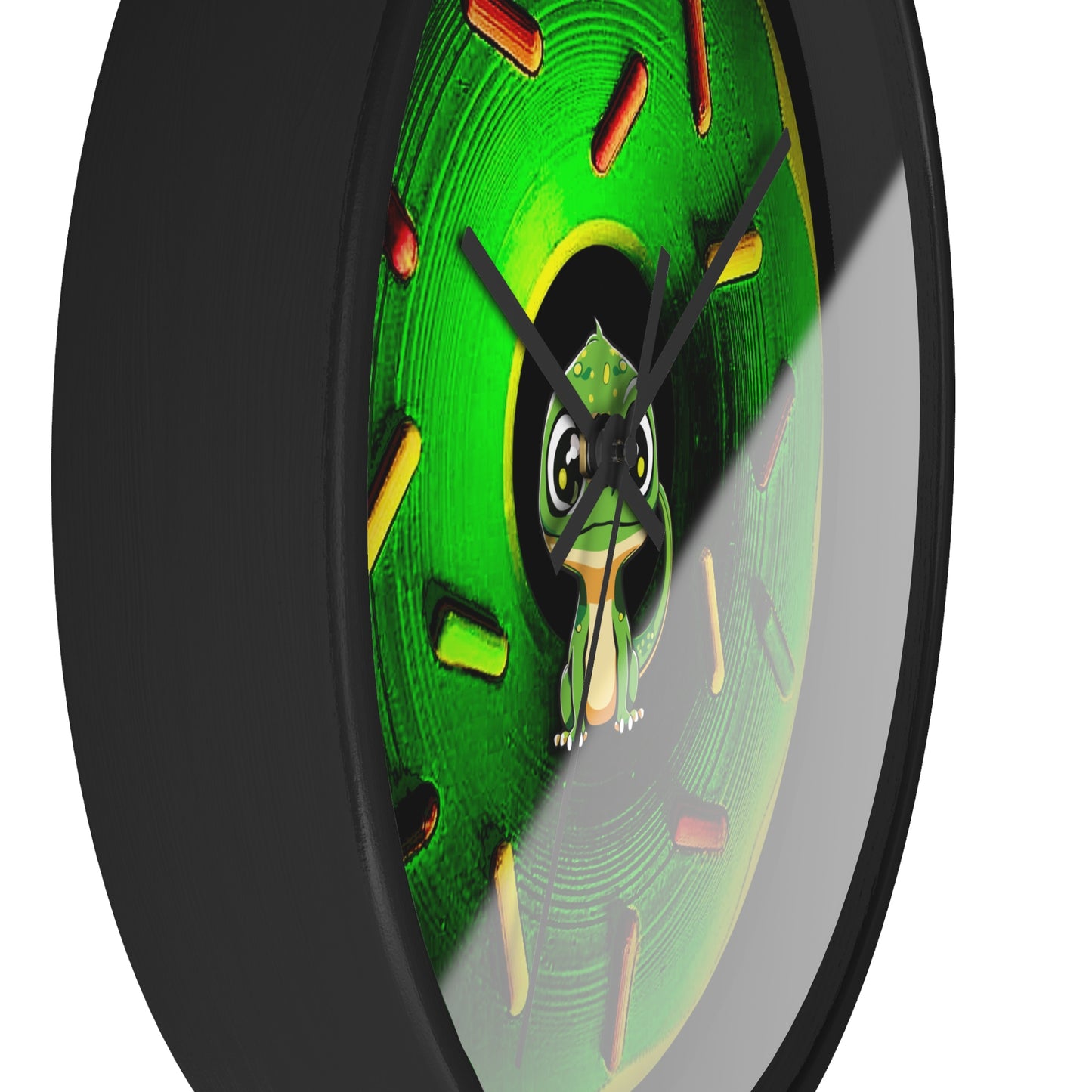 Lumpy Wall Clock - "Little Baby Rutherford's Donut Clock" - green retro donut w/sprinkles & black background