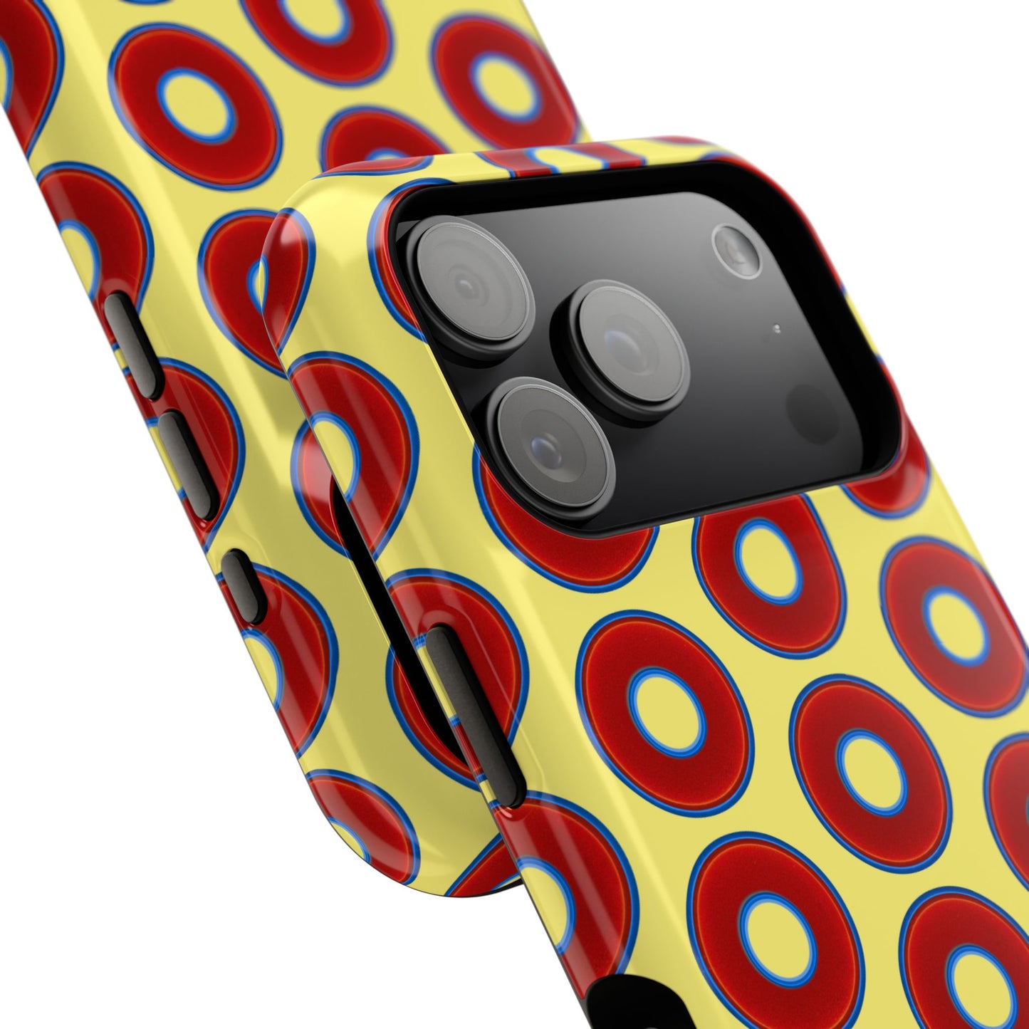 Impact-Resistant Lumpy Donut Case - red vivid donut print w/yellow background