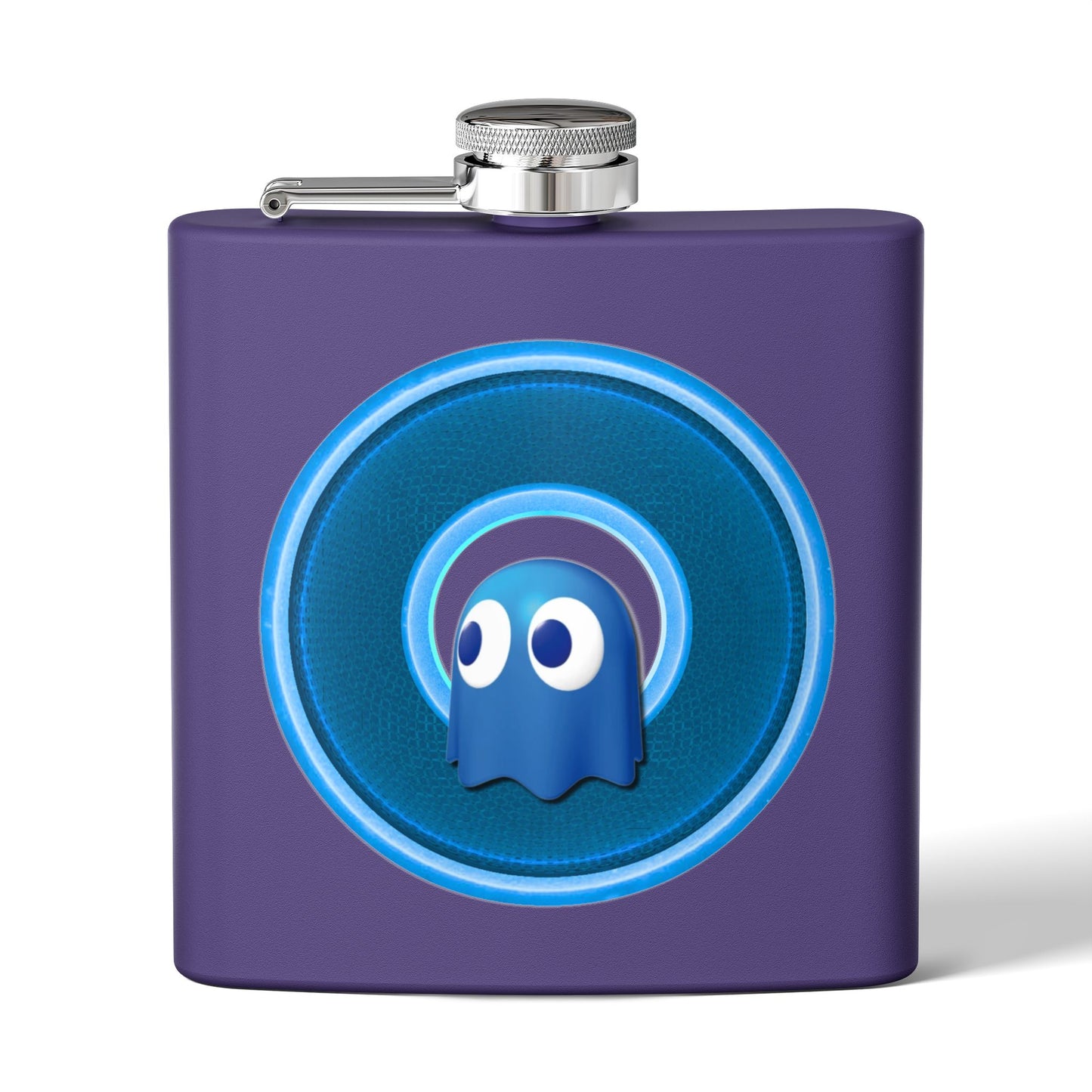 Lump's Donut Flask 6 oz -  "The Storied Donut Flask" - variant 2 - blue/light blue rustic donut - [*w/your choice of 6 backgrounds]