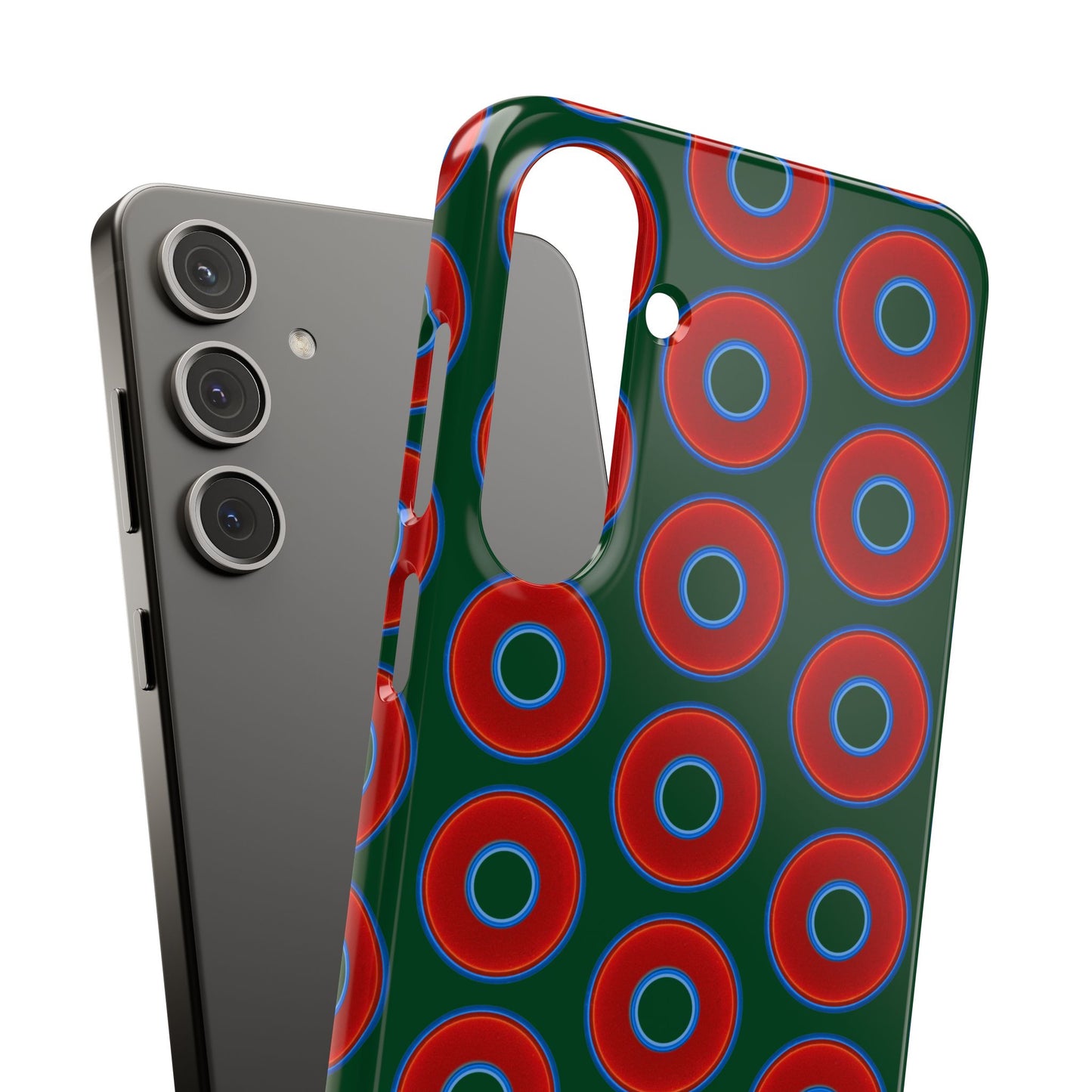 Lumpy Donut Snap Case - red vivid donut print w/deep pond green background