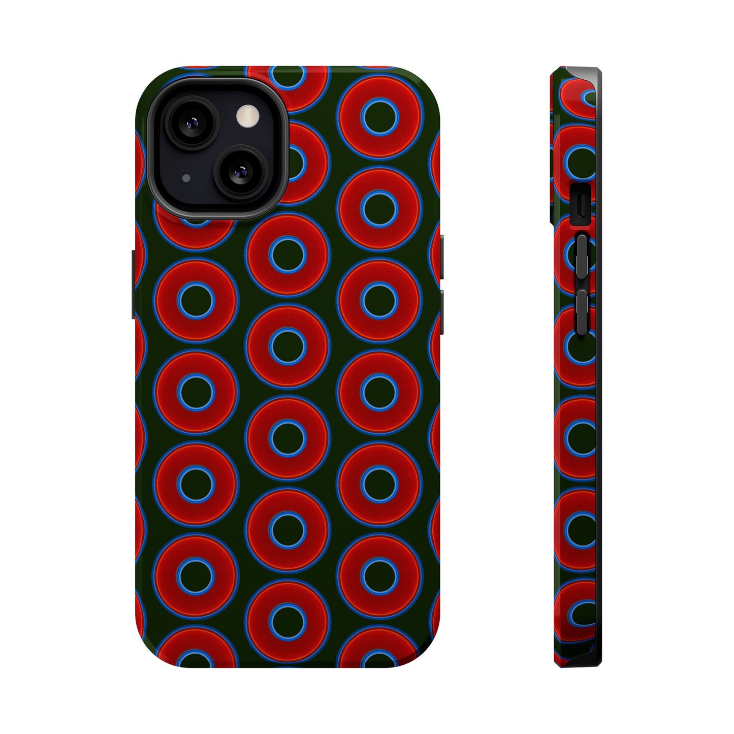 Magnetic Tough Donut Case - red vivid donut print w/deep forest green background