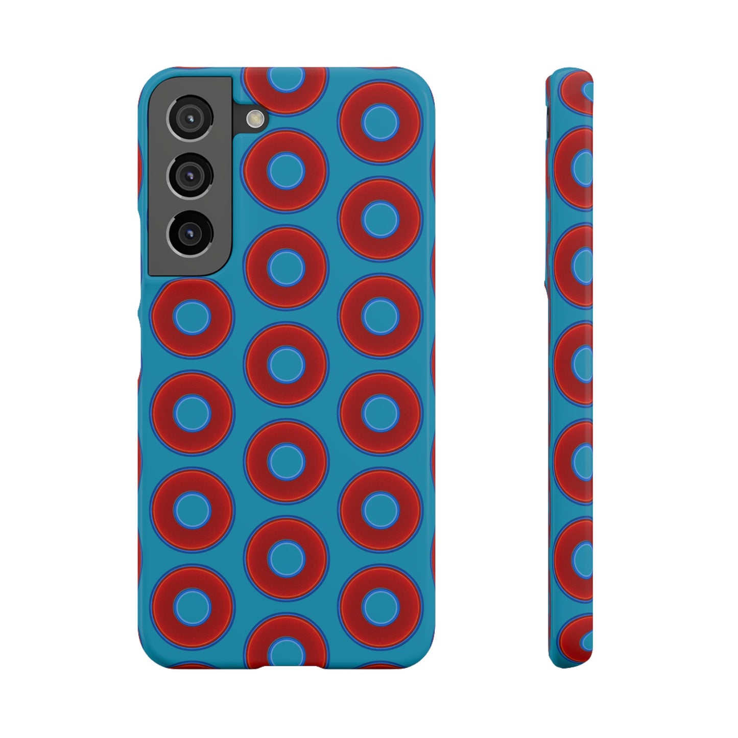 Lumpy Donut Snap Case - red vivid donut print w/aquamarine blue background