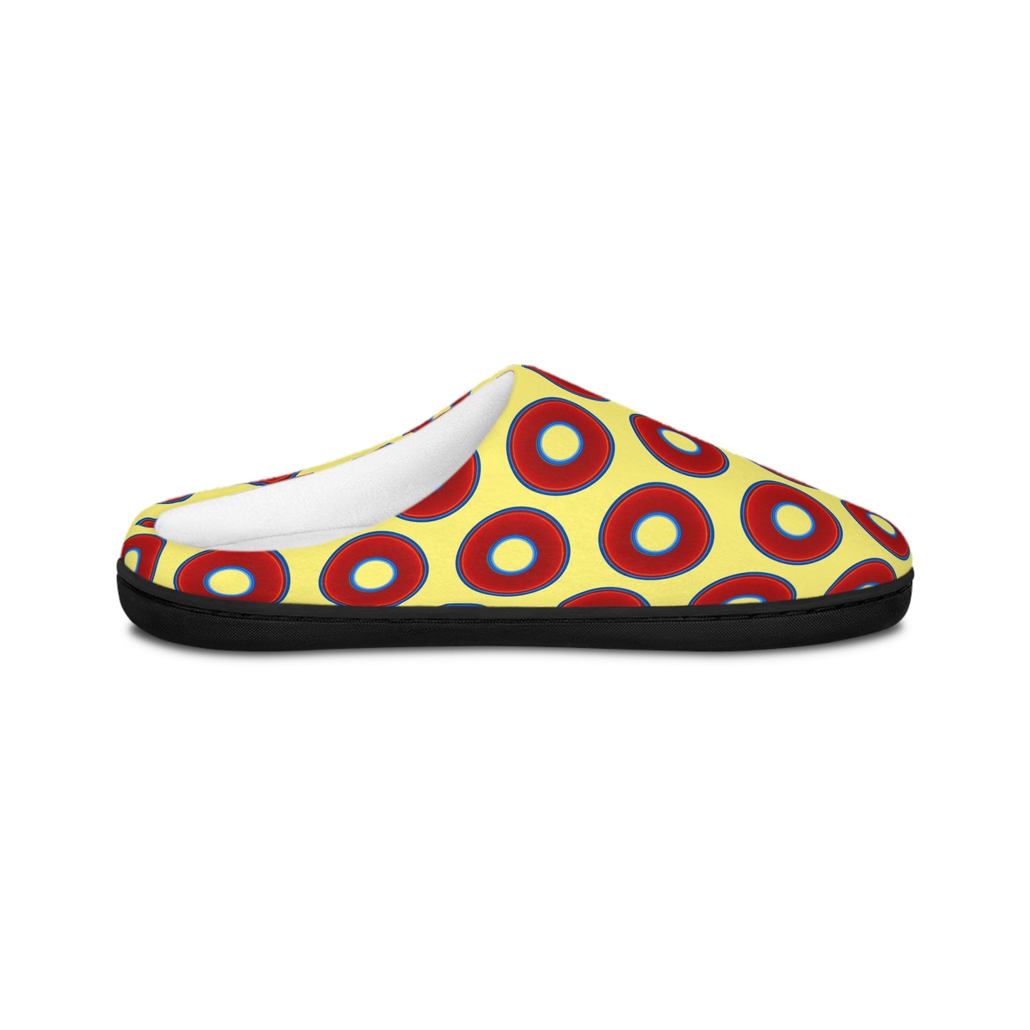 Men's Lumpy Slippers - red vivid donut print w/yellow background
