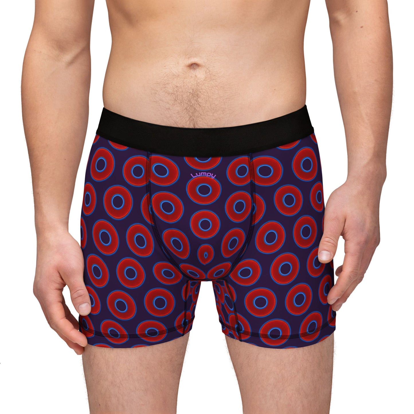 Men's Donut Boxers - red vivid donuts w/midnight purple background