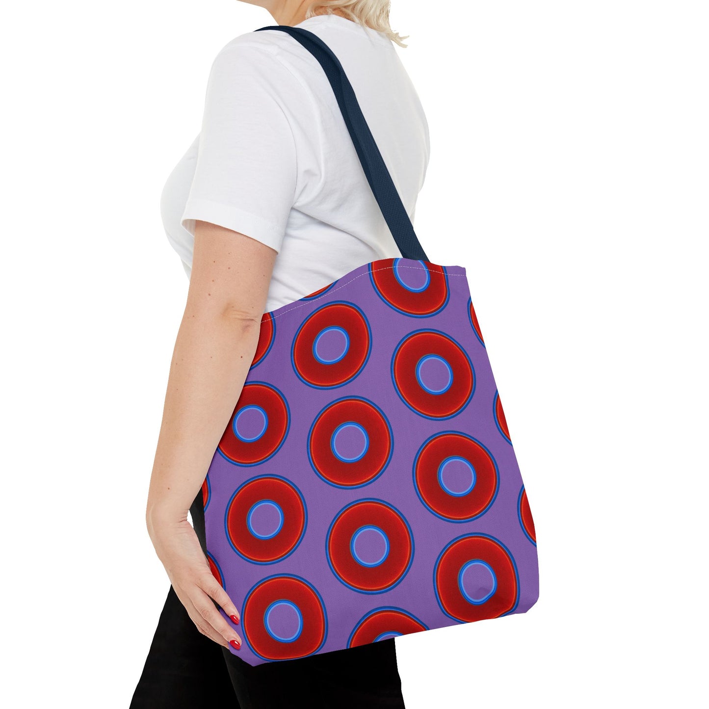 Lumpy Beach/Tote Bag - red vivid donuts w/light purple background