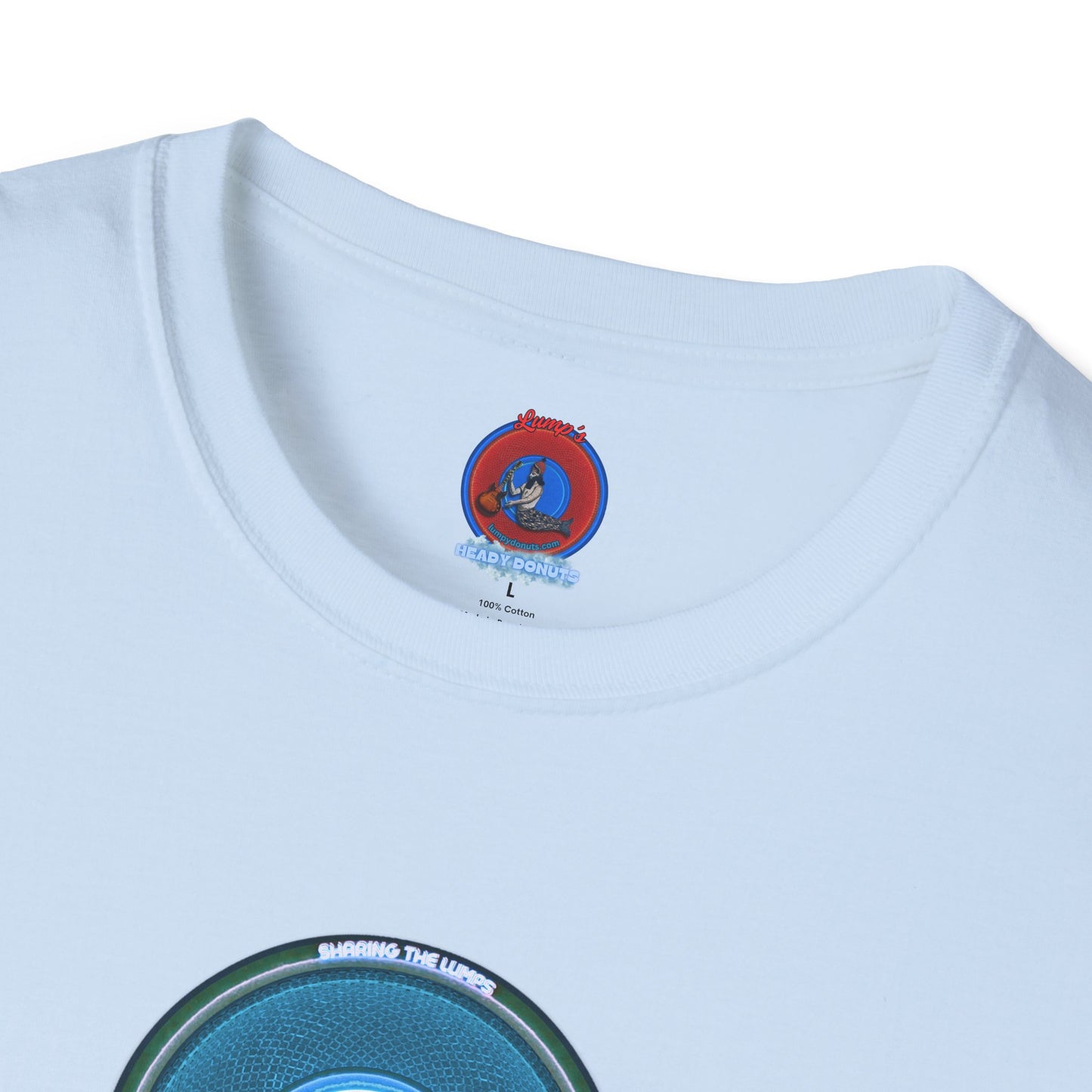 Classic Donut Tee - Unisex Soft-Style - "Lumpy Collective Donut" - aquamarine blue/green lumpy donut - variant 3