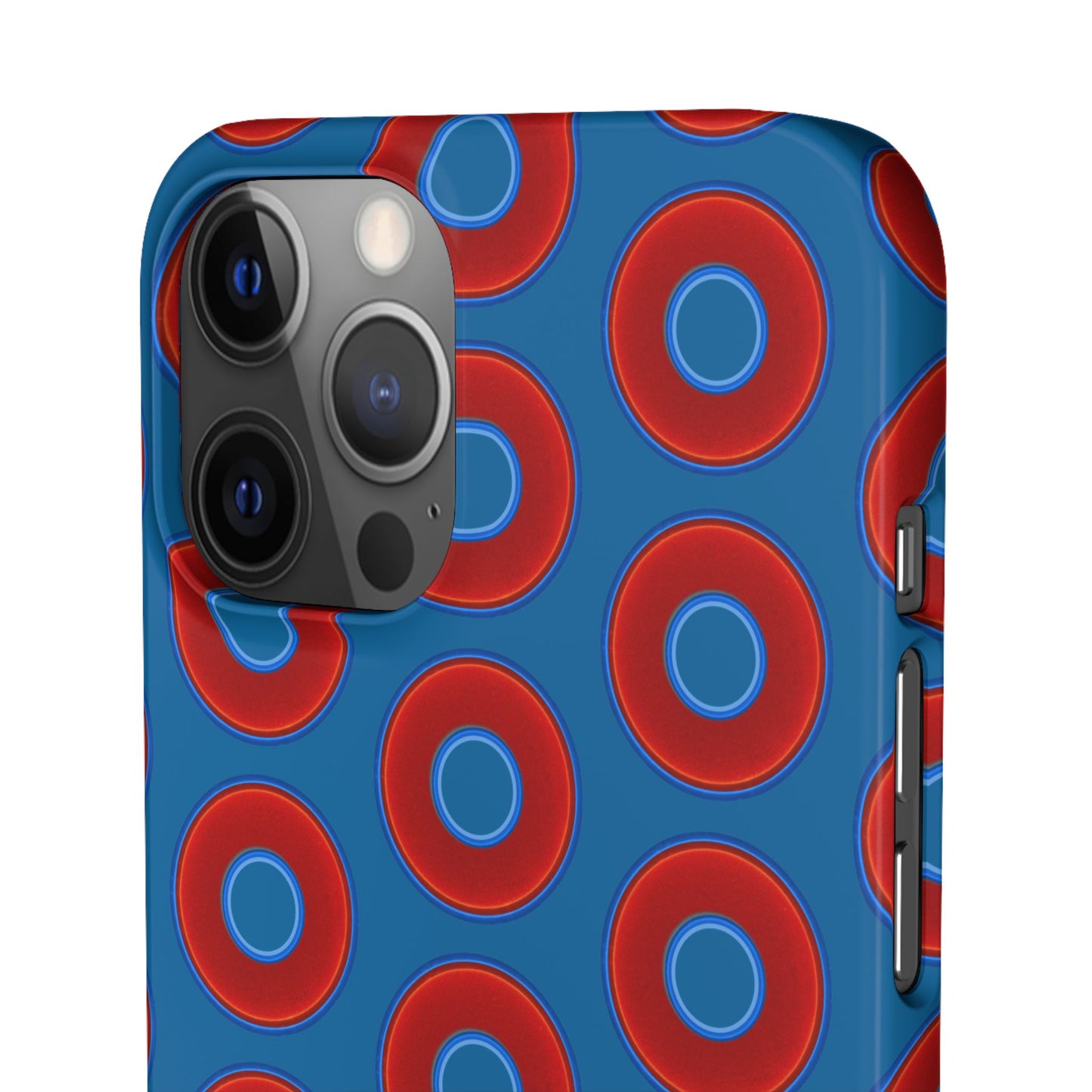 Lumpy Donut Snap Case - red vivid donut print w/wavy navy blue background