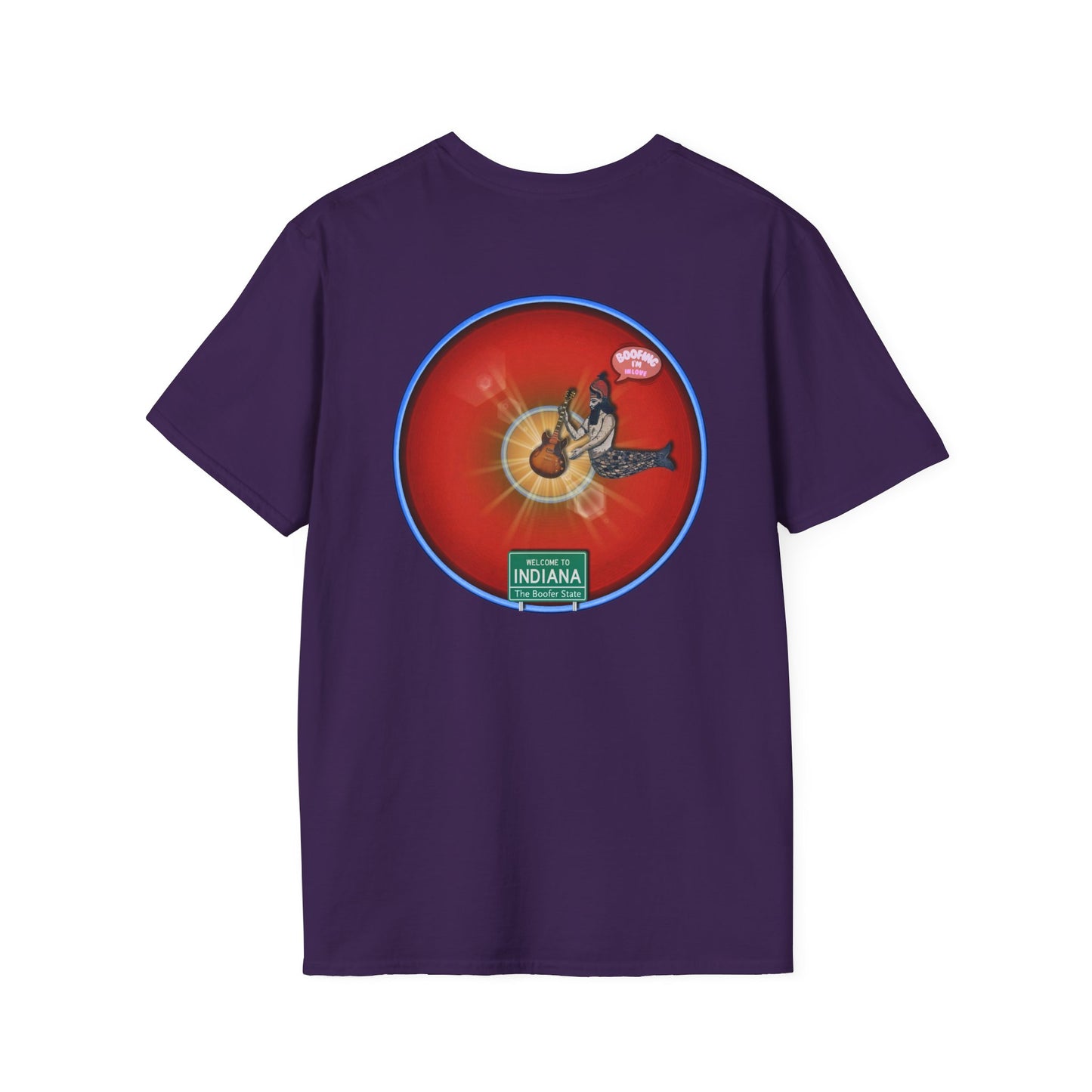 Classic Donut Tee - Unisex Soft-Style - "Indiana is for Boofers" - vivid red/blue plumpy donut - variant 2 - w/sun drop