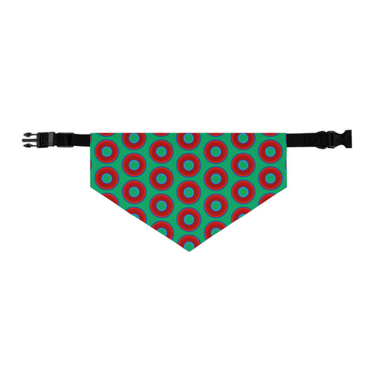 Jim's Lumpy Bandana Pet Collar - vivid red donuts w/jade green background