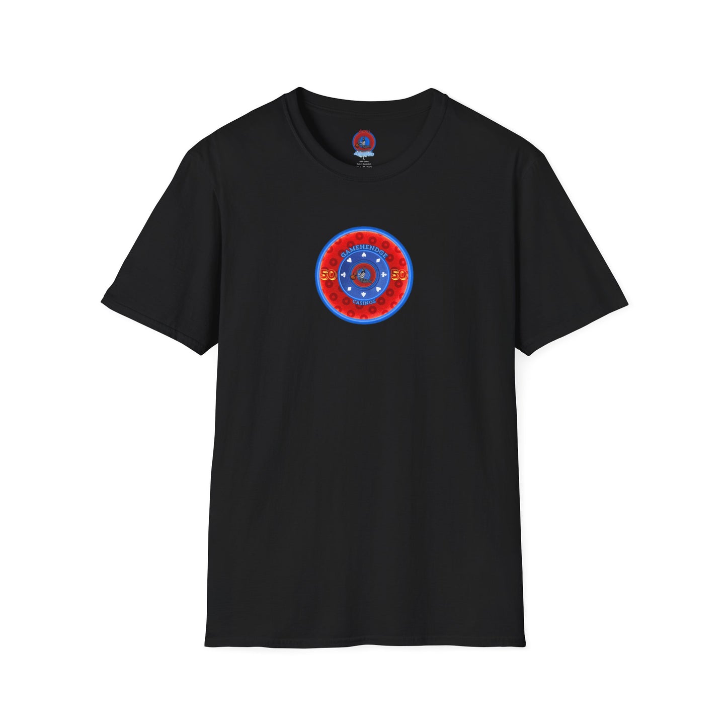 Classic Donut Tee - Unisex Soft-Style - "Phishy Chips" - vivid red/blue widemouthed paradox donut