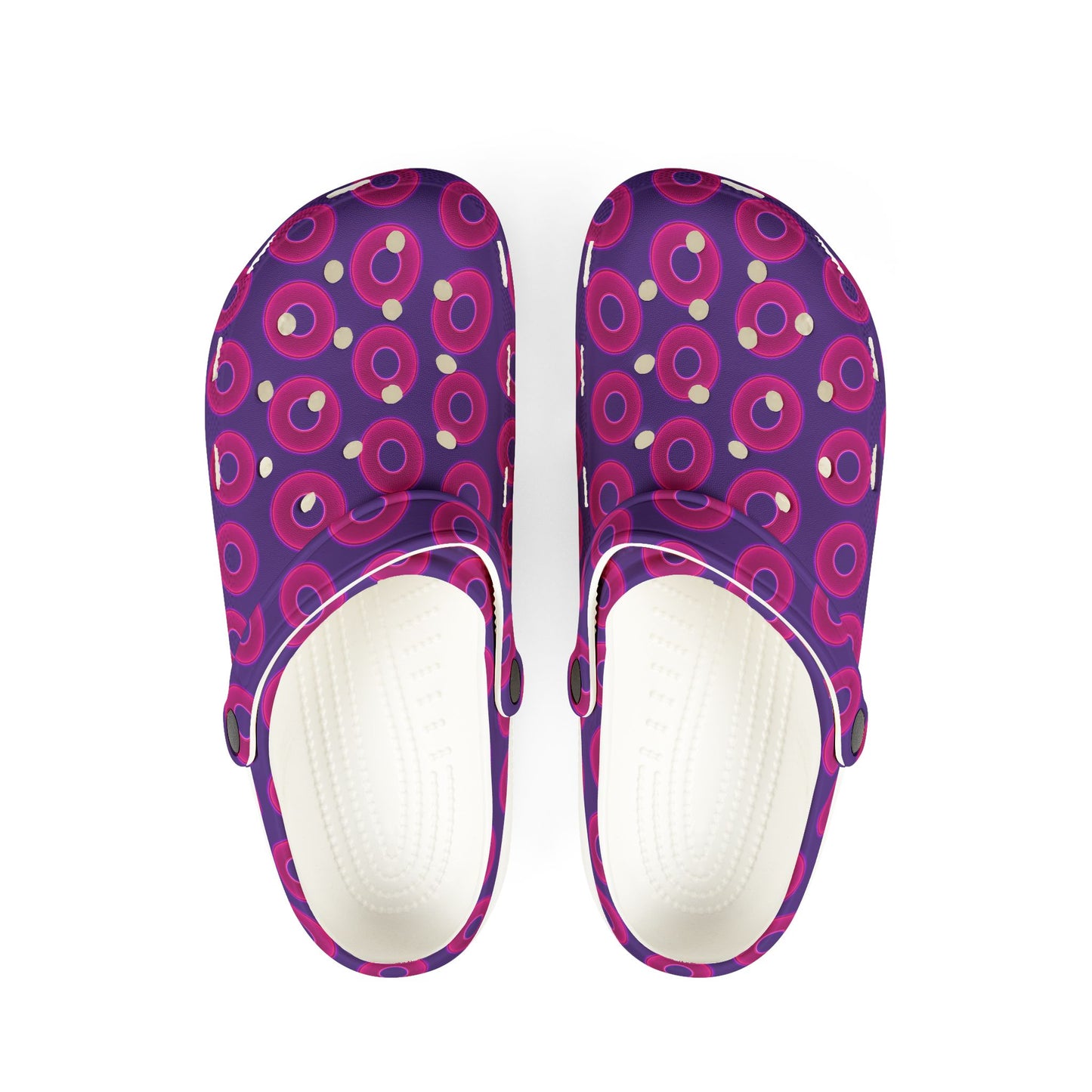Spatchcocks - donut slip-on shoes - vivid magenta donuts w/dark purple background [unisex]