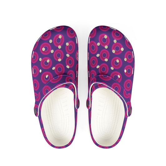 Spatchcocks - donut slip-on shoes - vivid magenta donuts w/dark purple background [unisex]