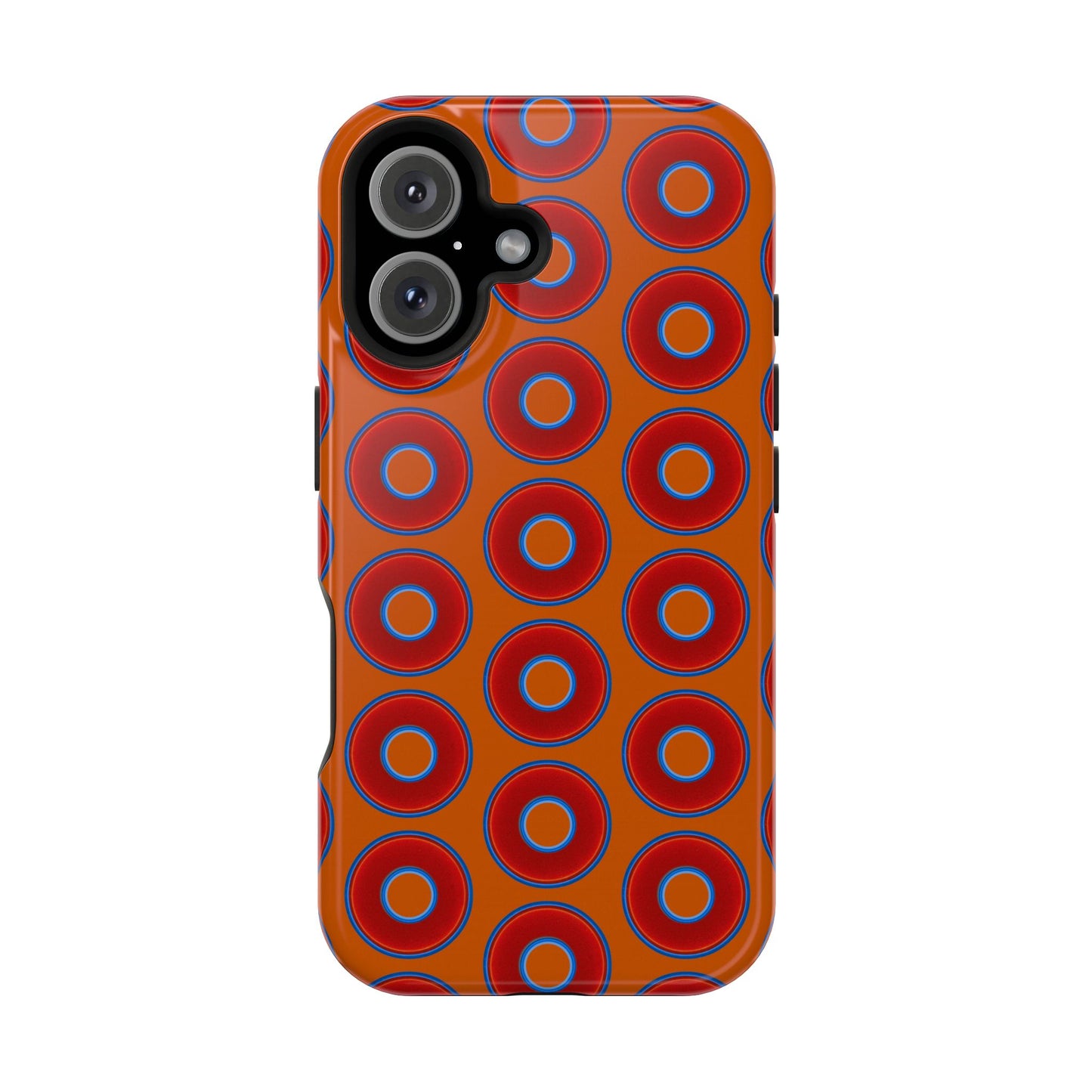 Impact-Resistant Lumpy Donut Case - red vivid donut print w/dark orange background