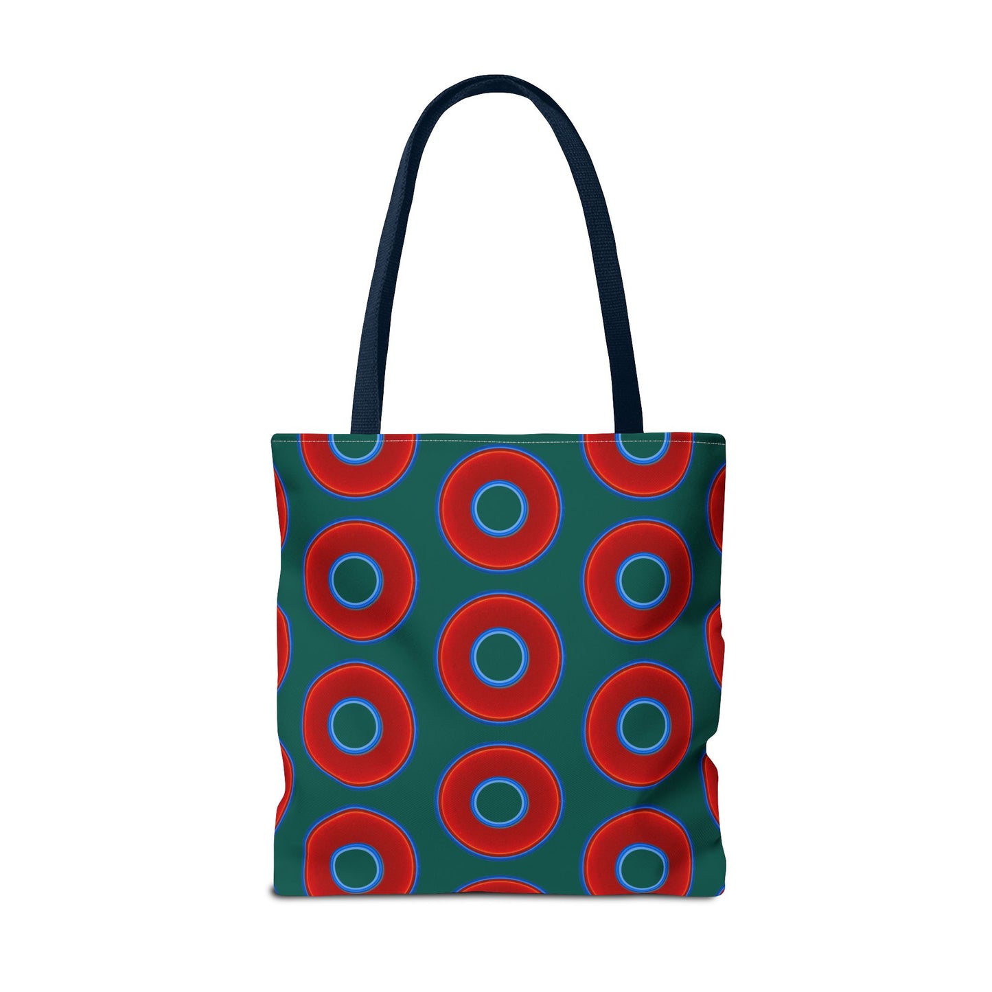 Lumpy Beach/Tote Bag - red vivid donuts w/dark grayish green background