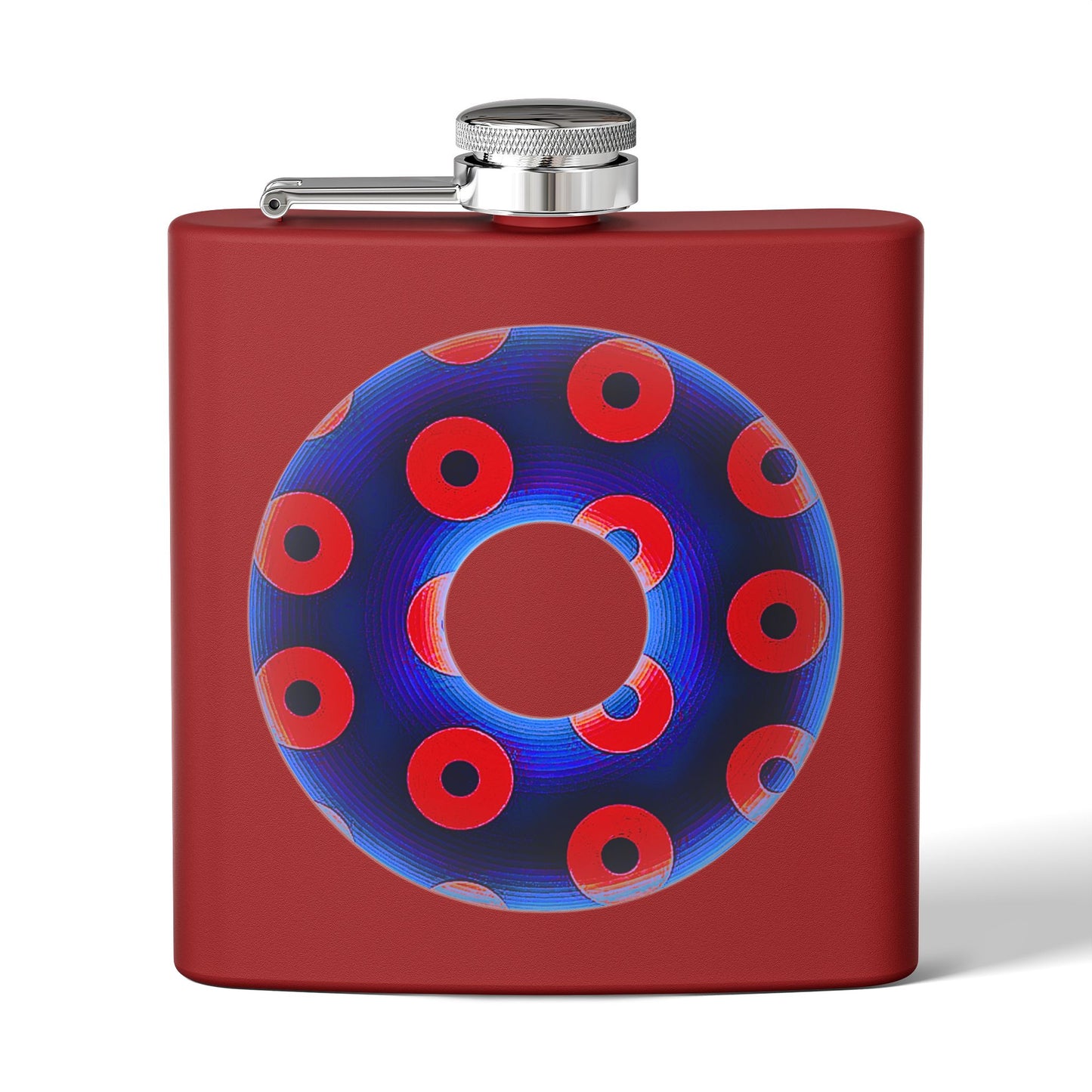 Lump's Donut Flask 6 oz -  Blue/Red Blimpy Paradox Donut - [*w/your choice of 5 backgrounds]